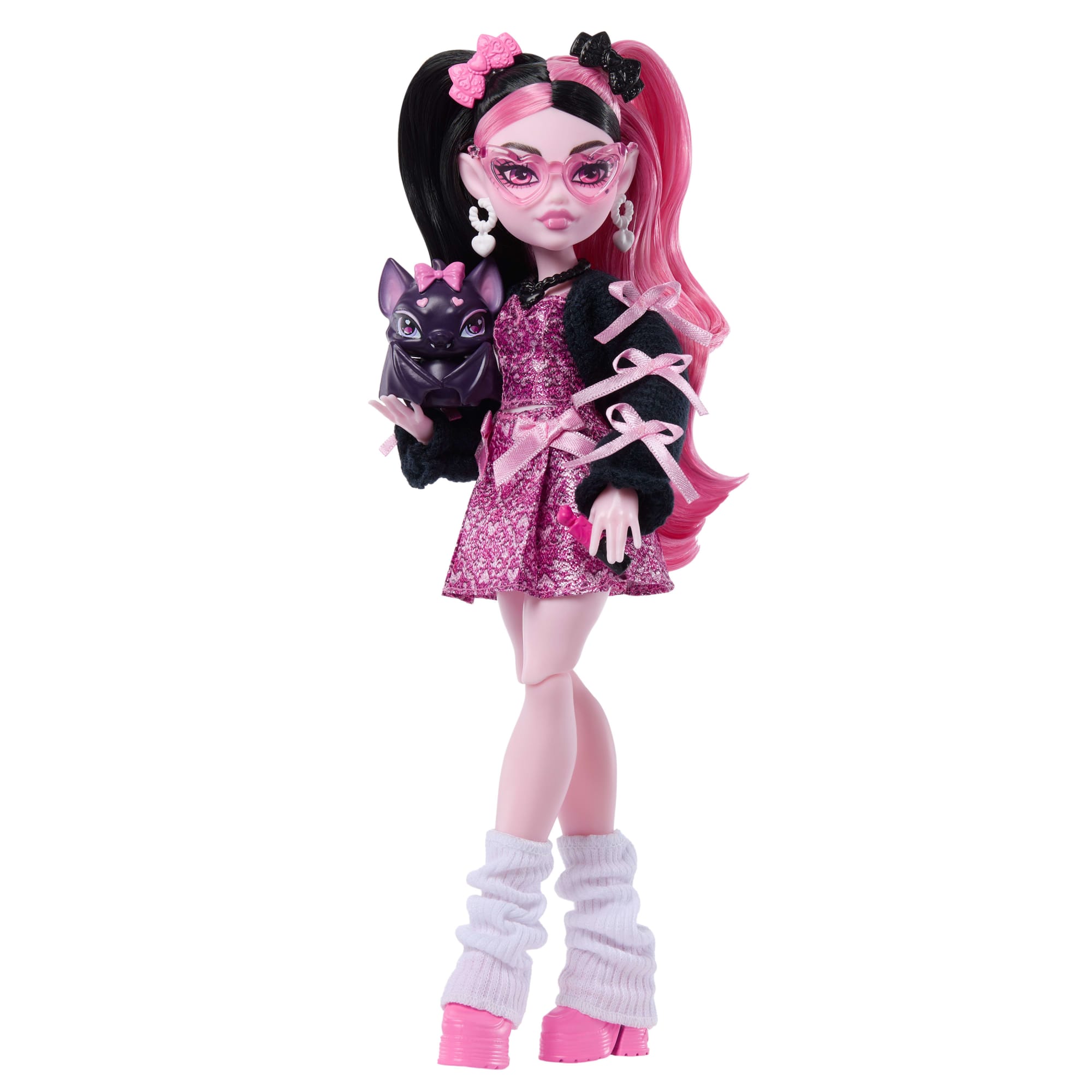 Monster High Draculaura Fashion Doll in Bow Dress With Pet Bat Count Fabulous And 7 Accessories