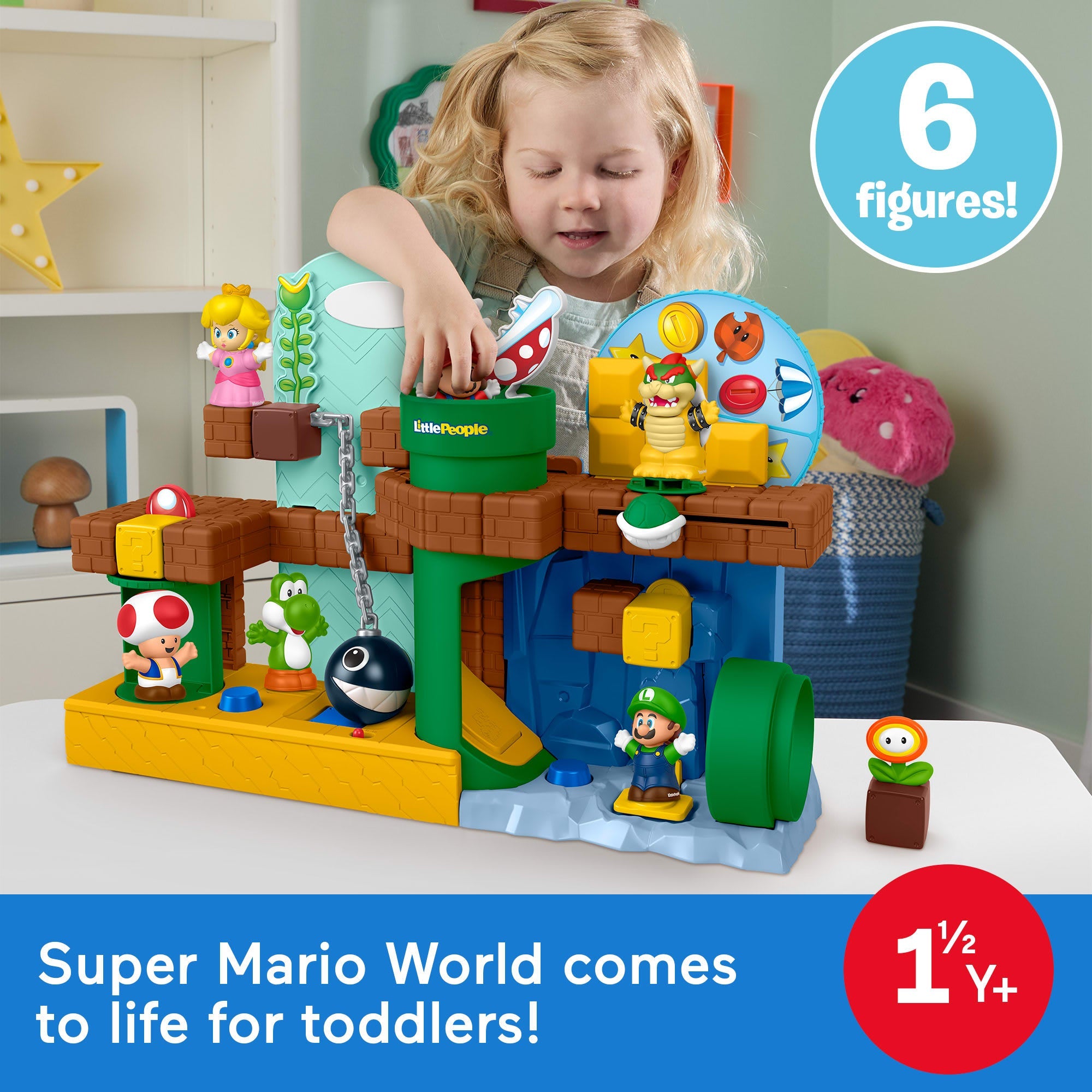 Fisher-Price Little People My Mario Adventure Playset Bundle With 6 Figures For Toddler Musical Play