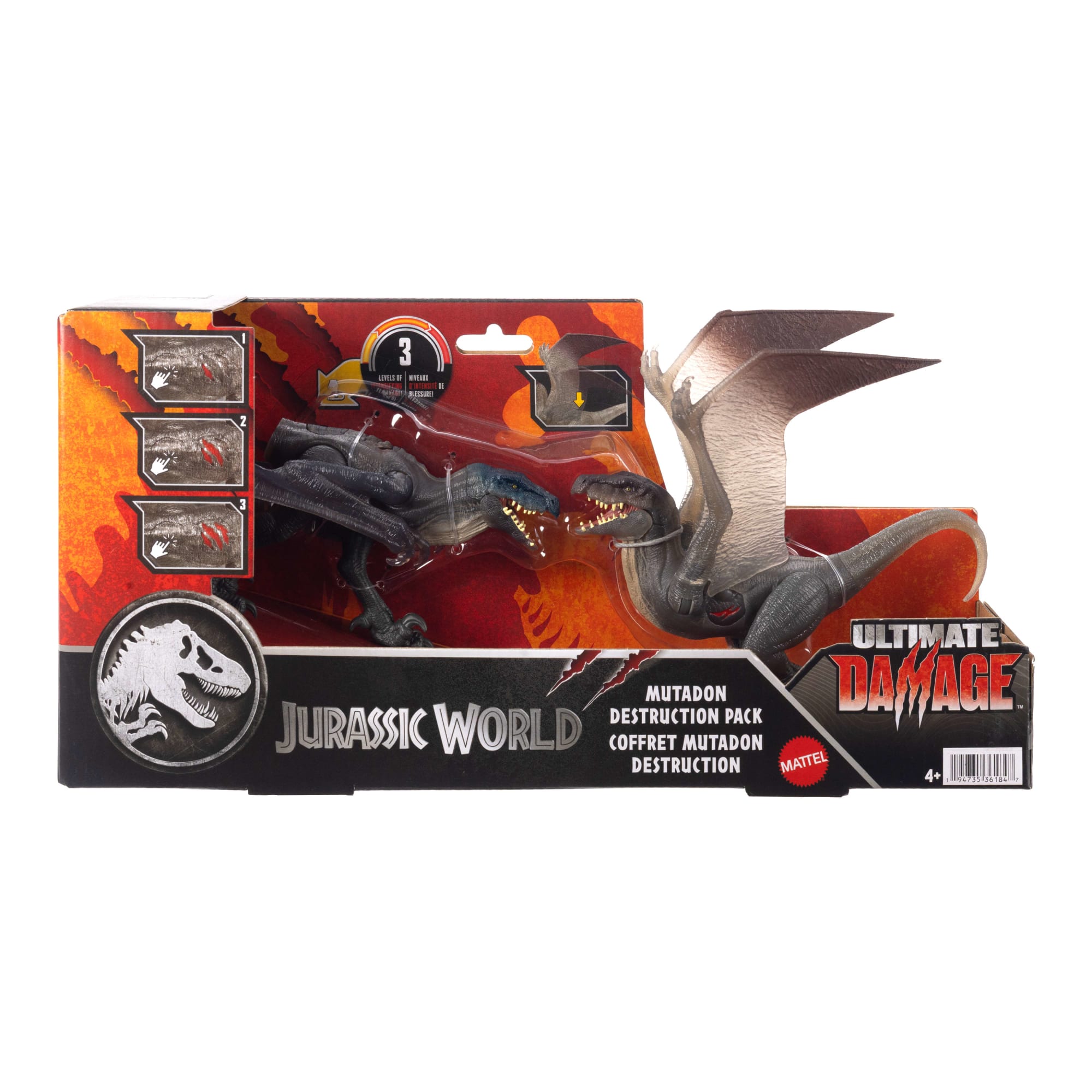 Jurassic World Rebirth Mutadon Destruction Pack, 2 Dinosaur Toys, Damage & Wing Flap Features