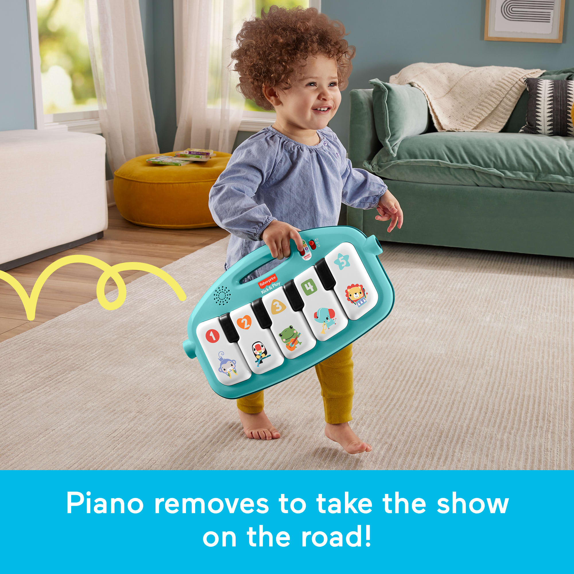 Fisher-Price Glow And Grow Kick & Play Piano Gym Baby Playmat With Musical Learning Toy, Blue