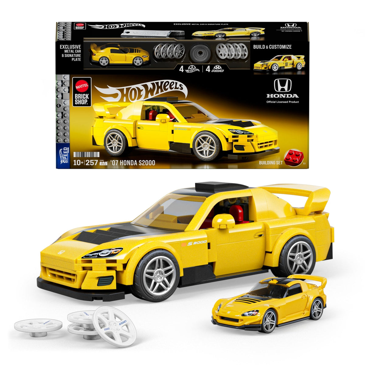 Mattel Brick Shop Hot Wheels ’07 Honda S2000 Building Toy Kit (257 Pieces), For Collectors