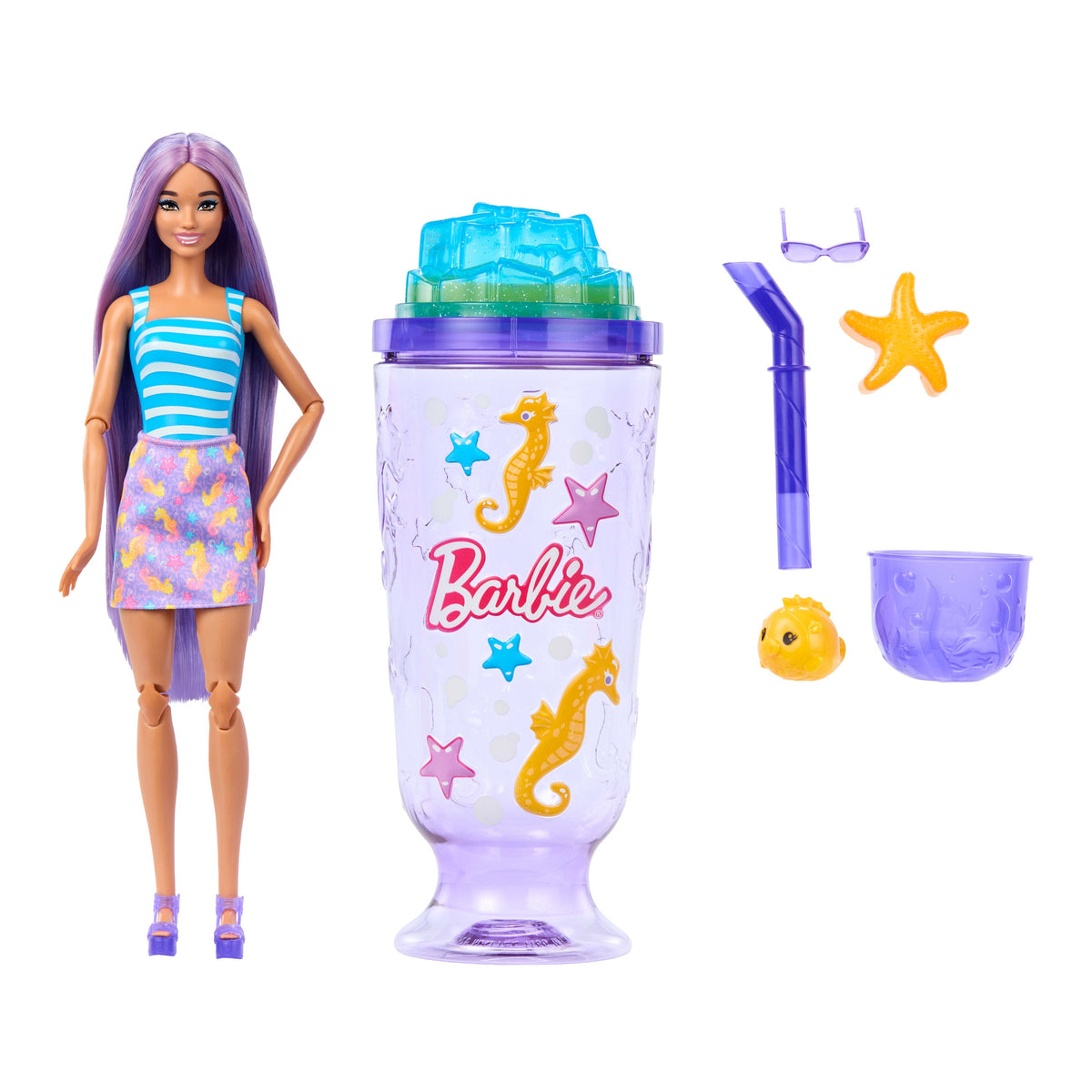 Barbie Pop Reveal Doll & Accessories, Sea Slushy Series Fashion Doll, Pet, Slime & Color Change