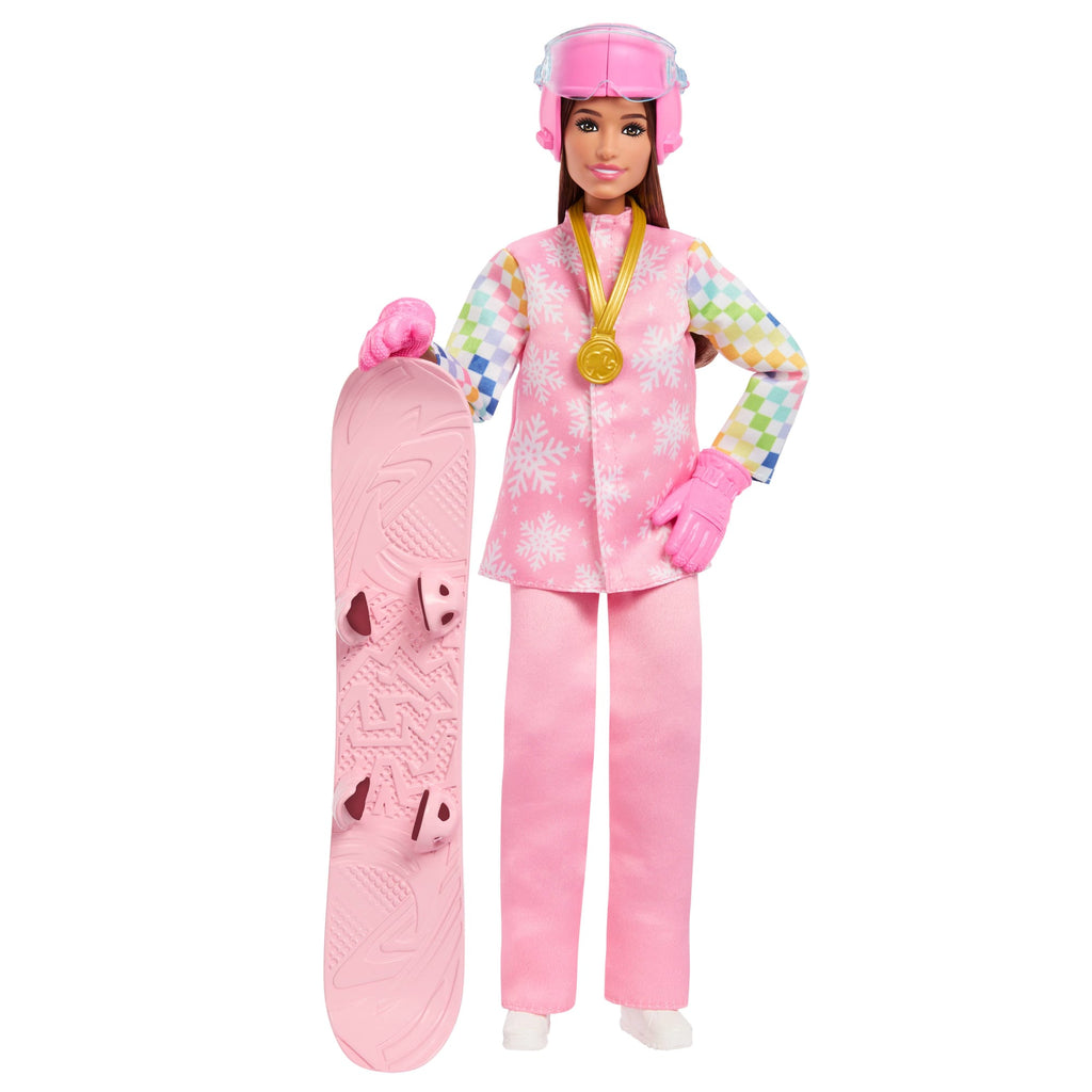 Barbie Careers Snowboarder Doll in Pink Jacket With 10+ Accessories Including Color-Change Snowboard