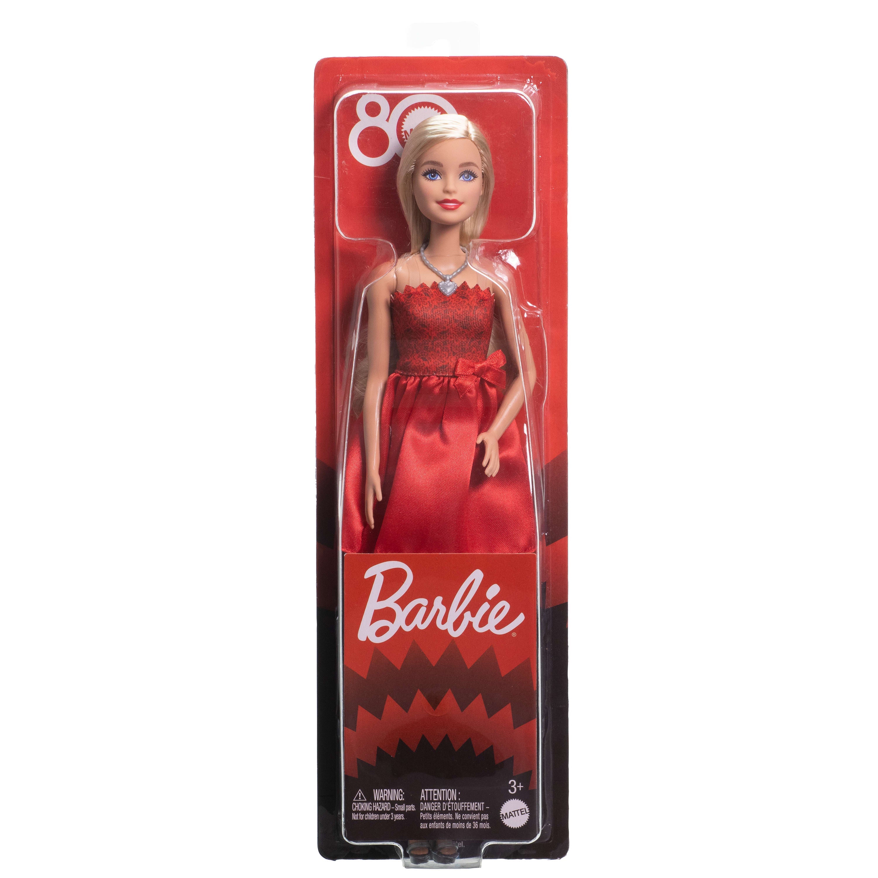 Barbie Mattel 80th Anniversary Ruby-Red Celebration Fashion Doll Wearing Red Dress With Accessories