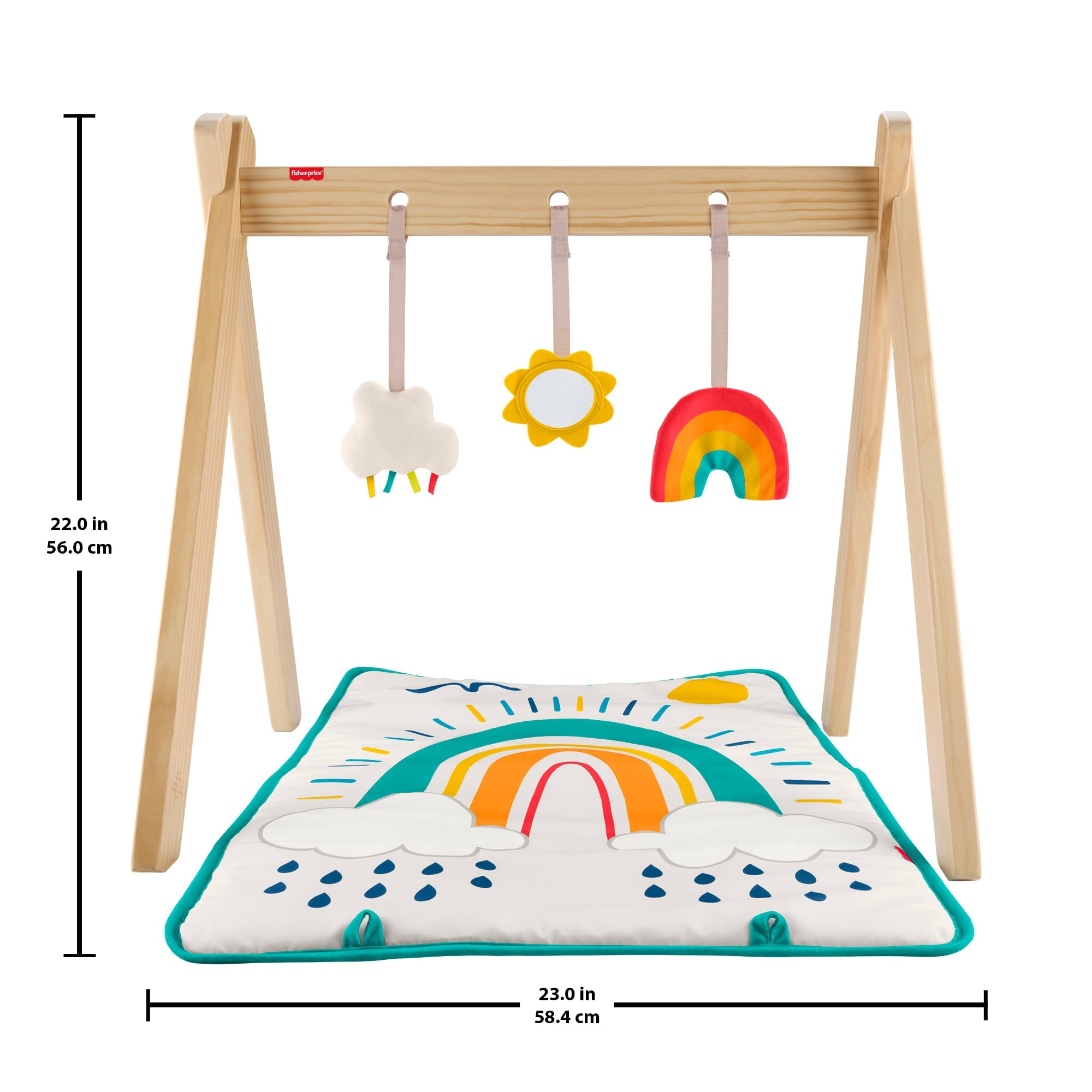 Fisher-Price Wooden Activity Gym, Wood Frame With 3 Sensory Toys & Mat For Newborn Babies