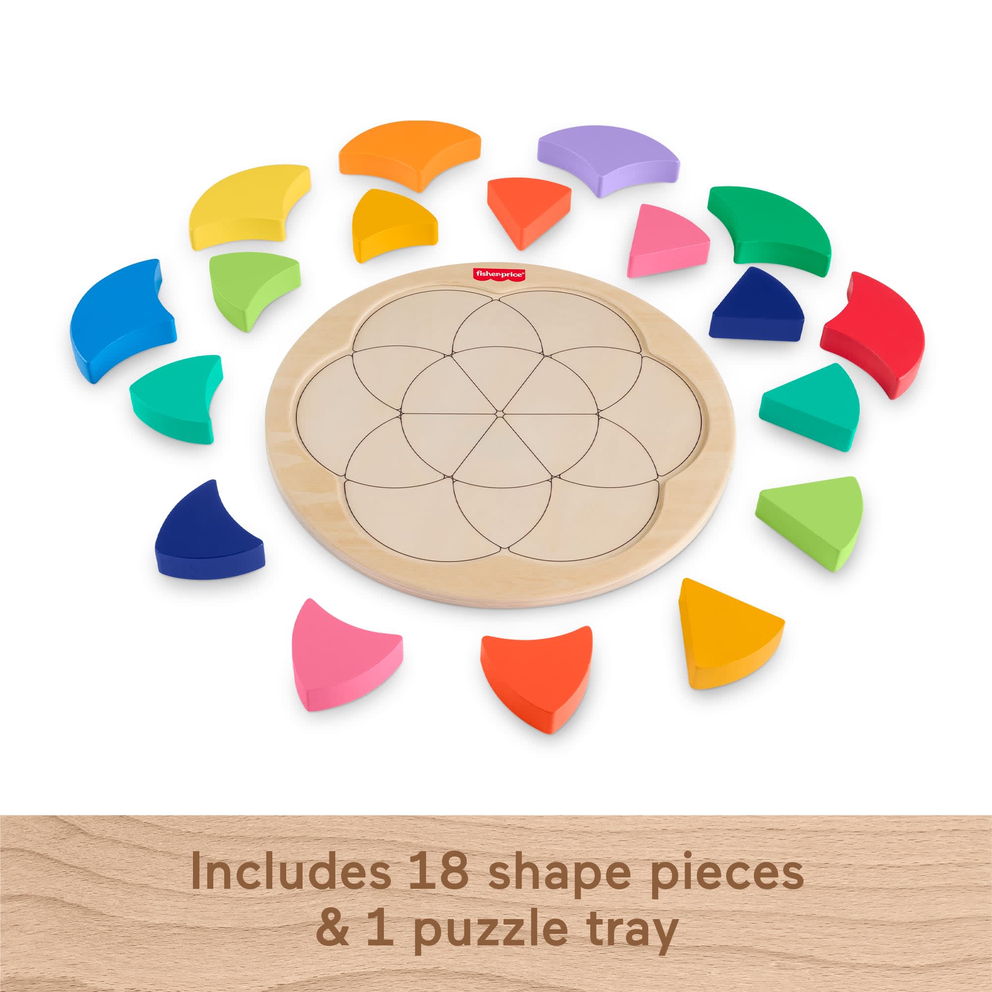 Fisher-Price Wooden Color Wheel Puzzle, Shape-Sorting Play For Preschool Kids, 19 Wood Pieces