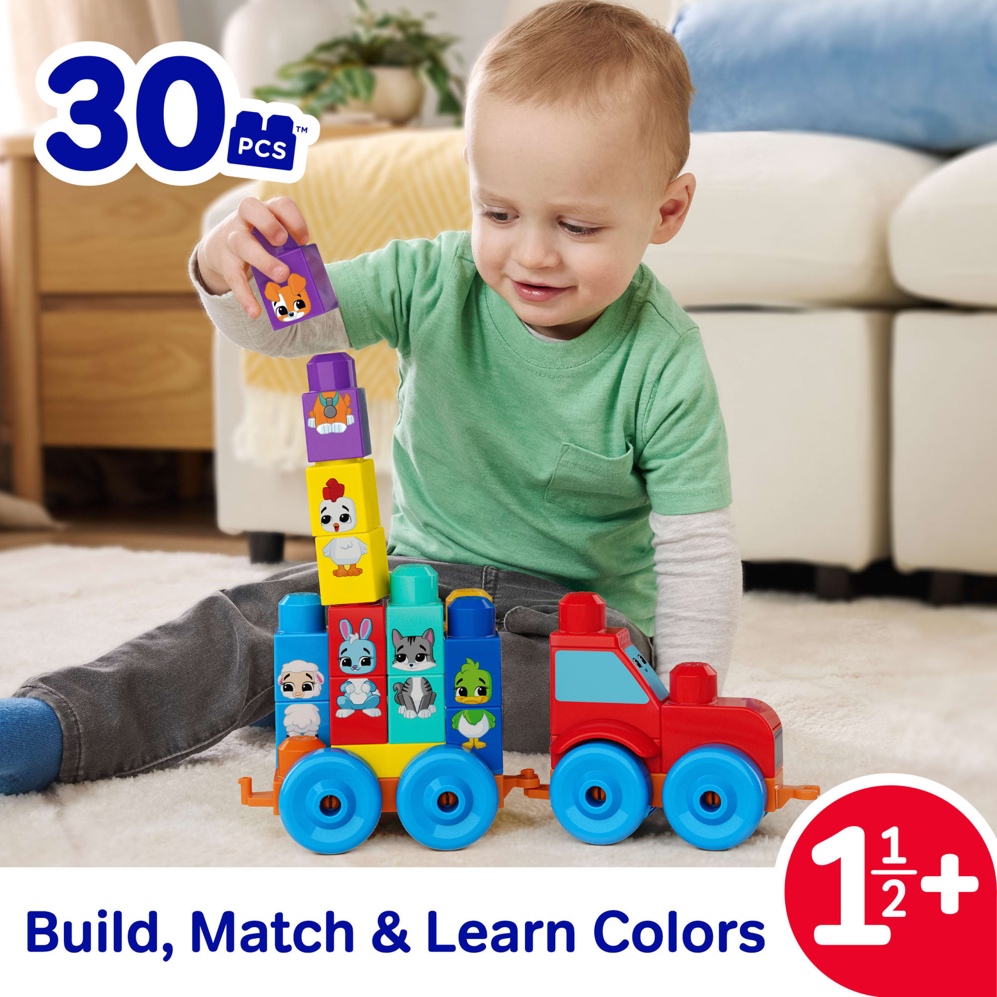 MEGA BLOKS First Builders Build & Match Animal Tractor Block Toy (30 Pieces) For Toddler