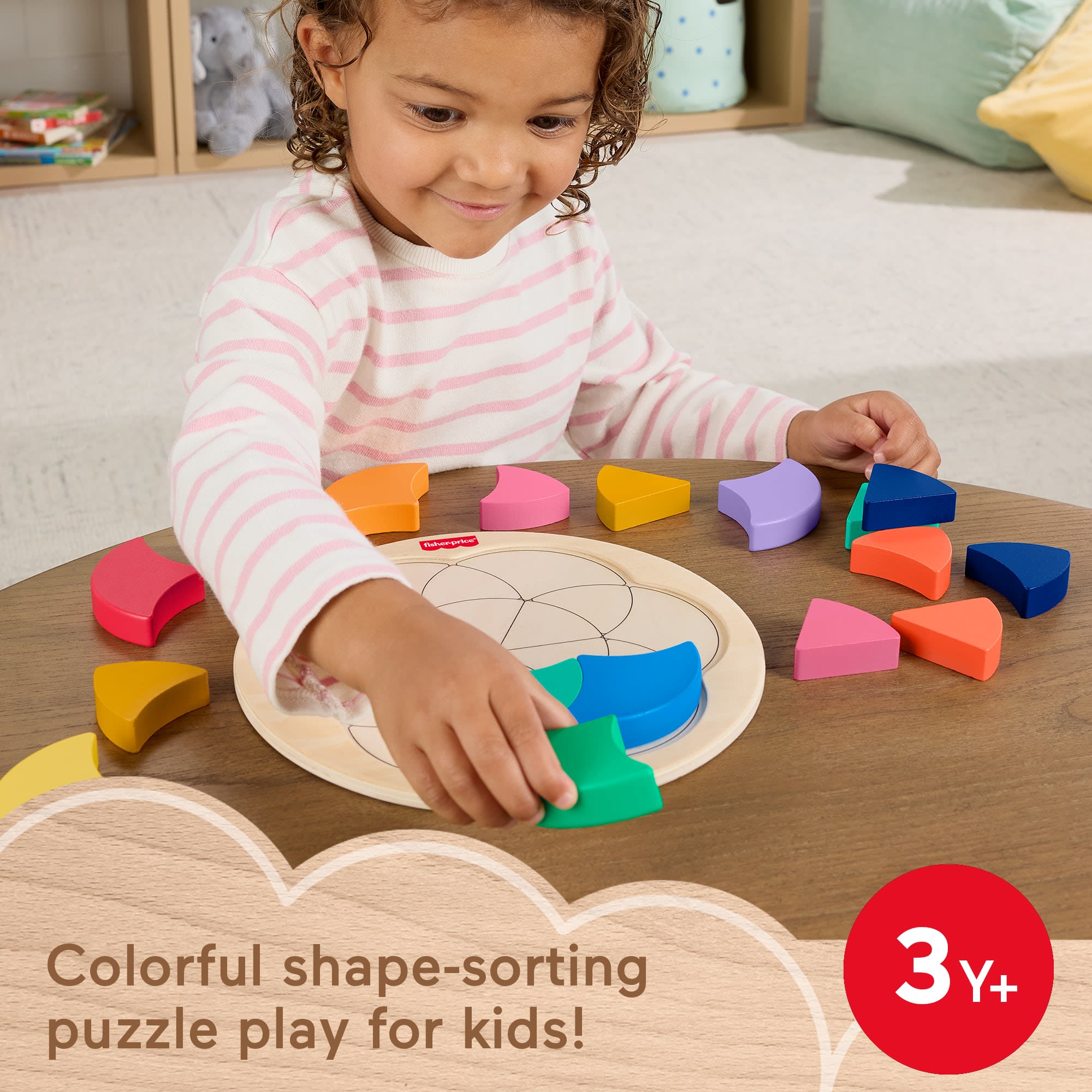 Fisher-Price Wooden Color Wheel Puzzle, Shape-Sorting Play For Preschool Kids, 19 Wood Pieces
