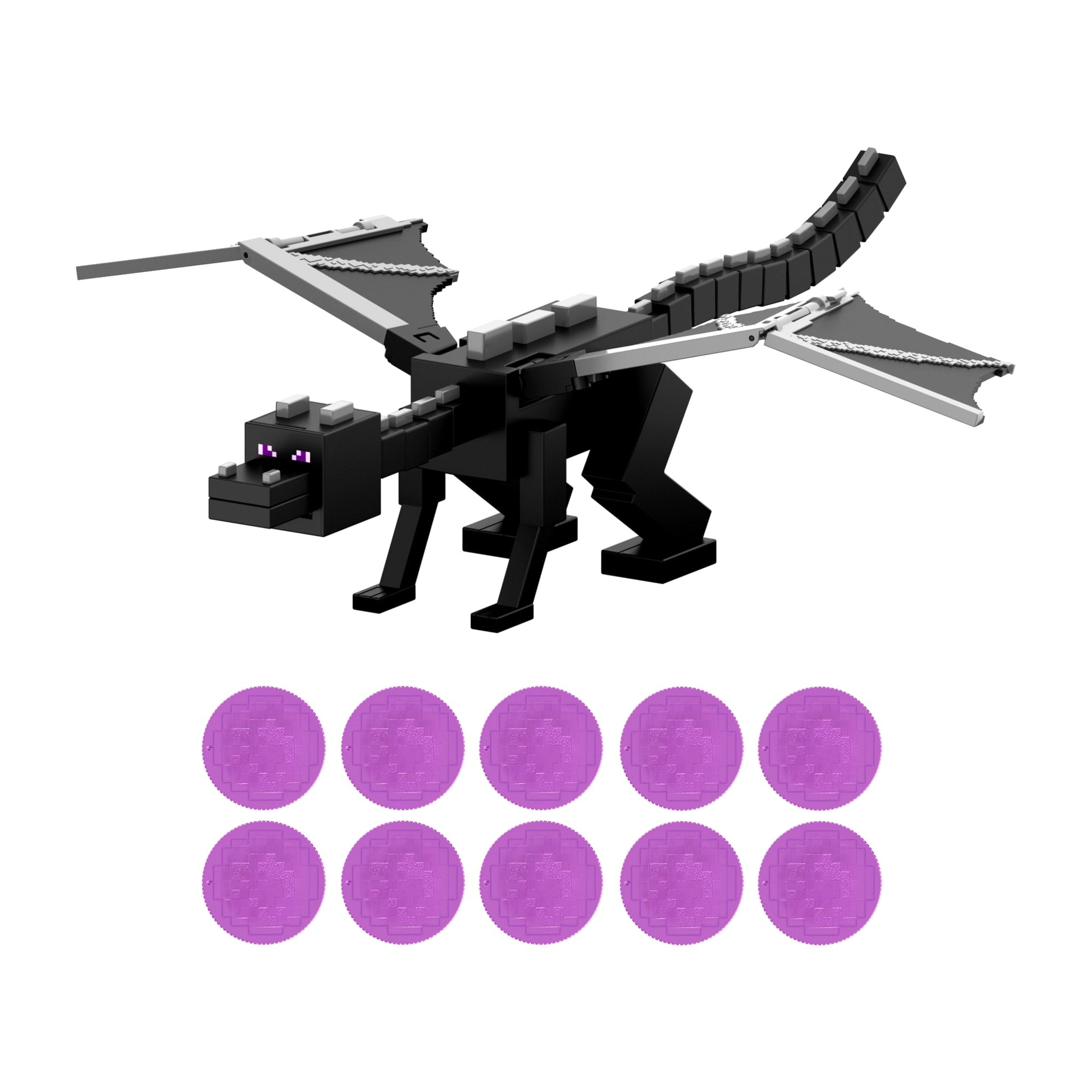 Minecraft Dragon's Breath Attack Ender Dragon Action Figure With 10 Discs, 20-inch Wingspan