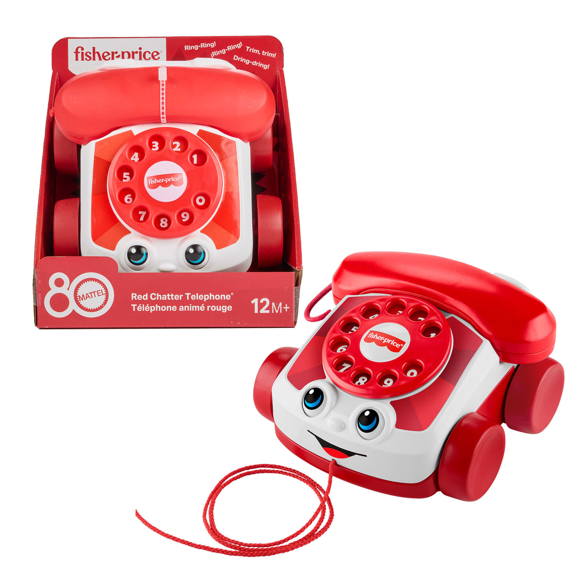 Fisher-Price Red Chatter Telephone Baby & Toddler Pull Toy, Mattel 80th Anniversary Edition