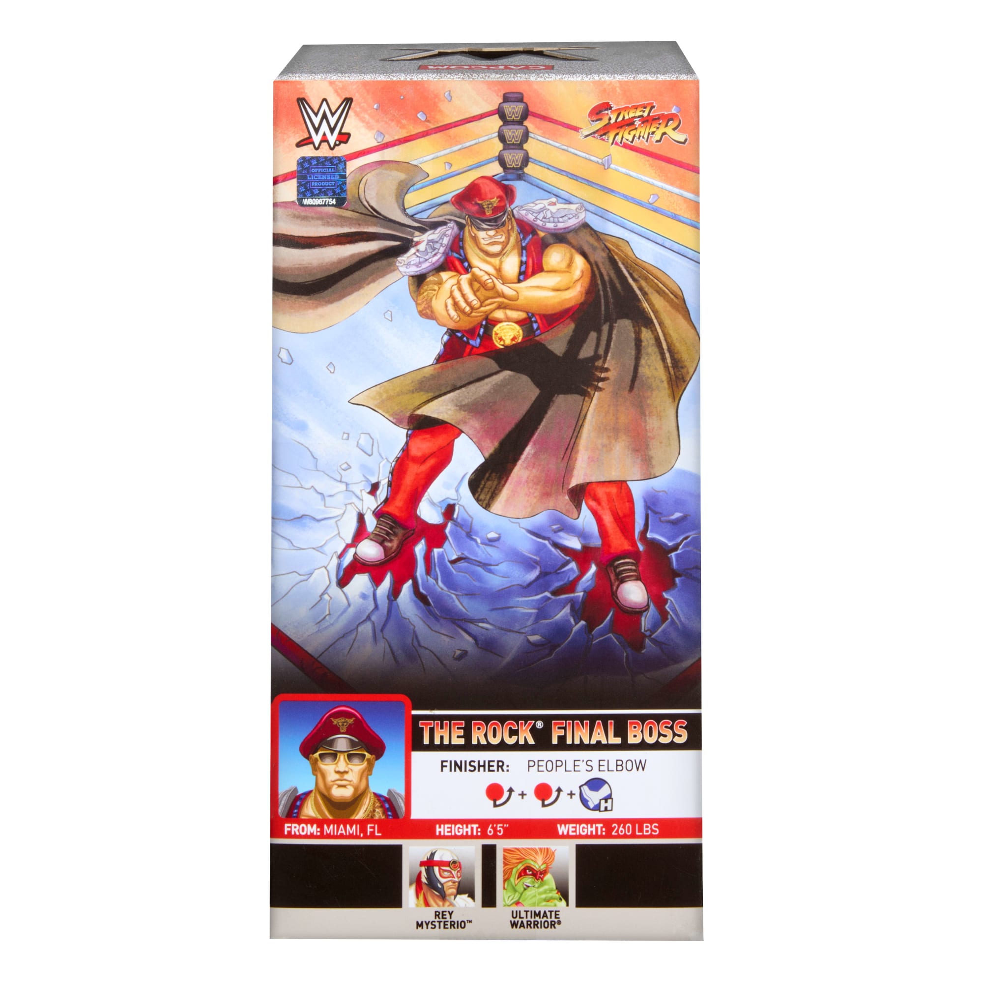 WWE X Street Fighter The Rock Final Boss Action Figure & Accessories, 6-Inch Collectible M. Bison Mashup Set