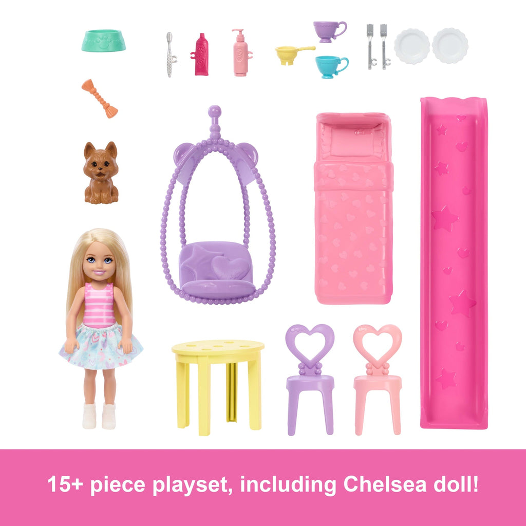 Barbie Chelsea Pop-Up Doll House With Doll & 15+ Accessories, House Expands To 17+ X 13+ inches