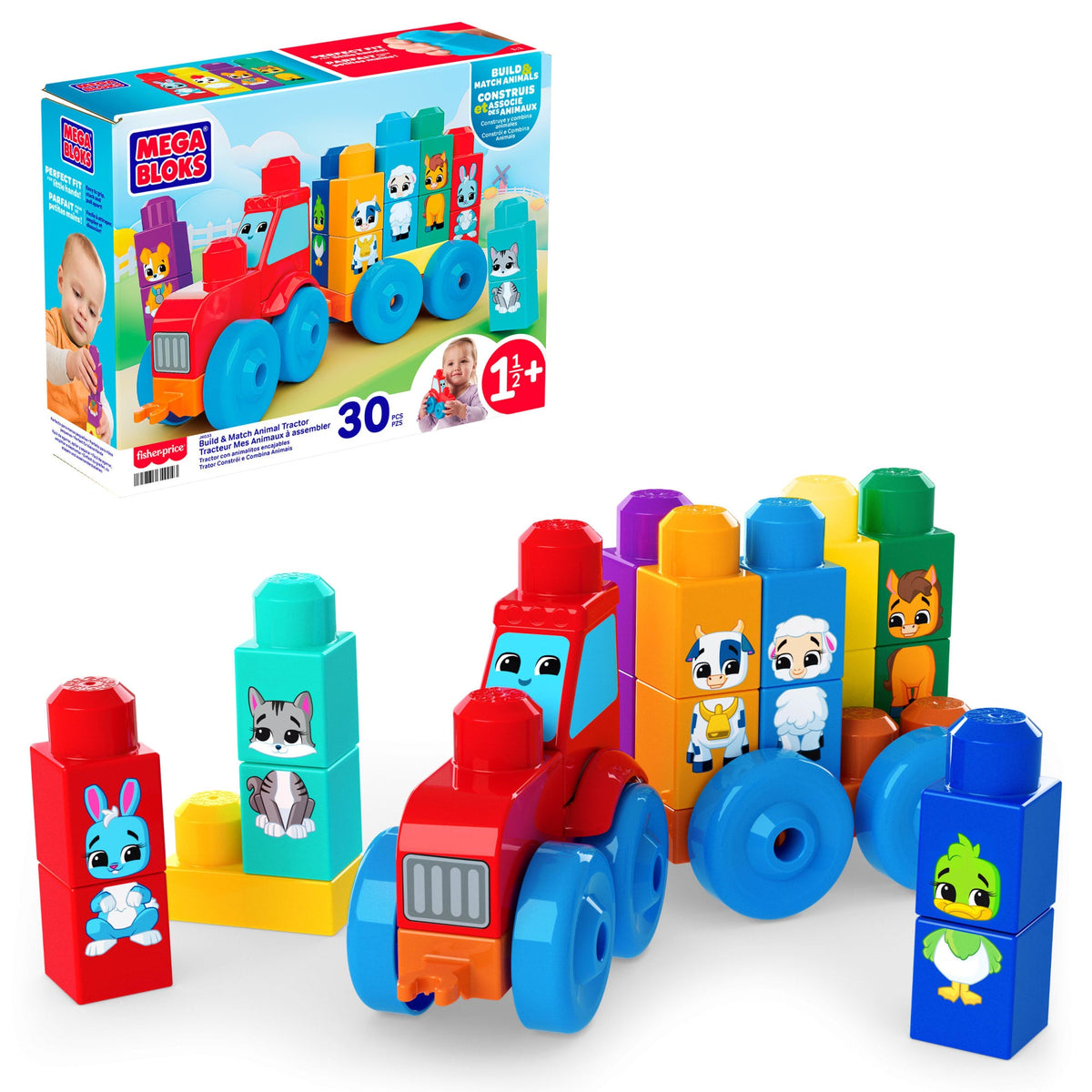 MEGA BLOKS First Builders Build & Match Animal Tractor Block Toy (30 Pieces) For Toddler