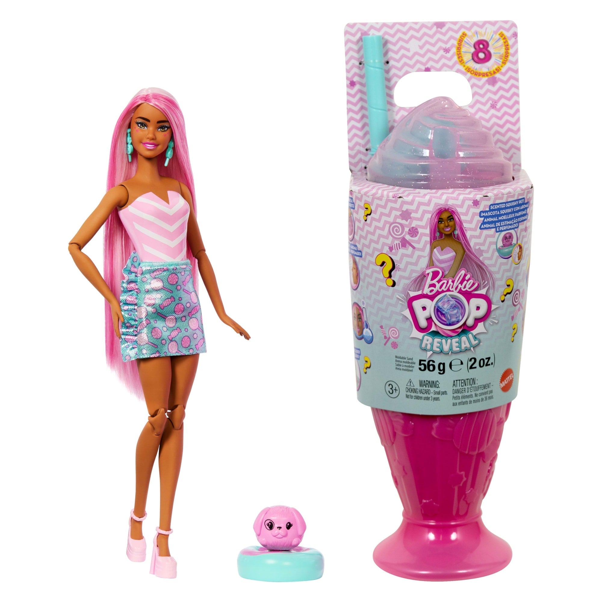 Barbie Pop Reveal Treat Series Doll & Accessories Set, 8 Surprises Include Pet