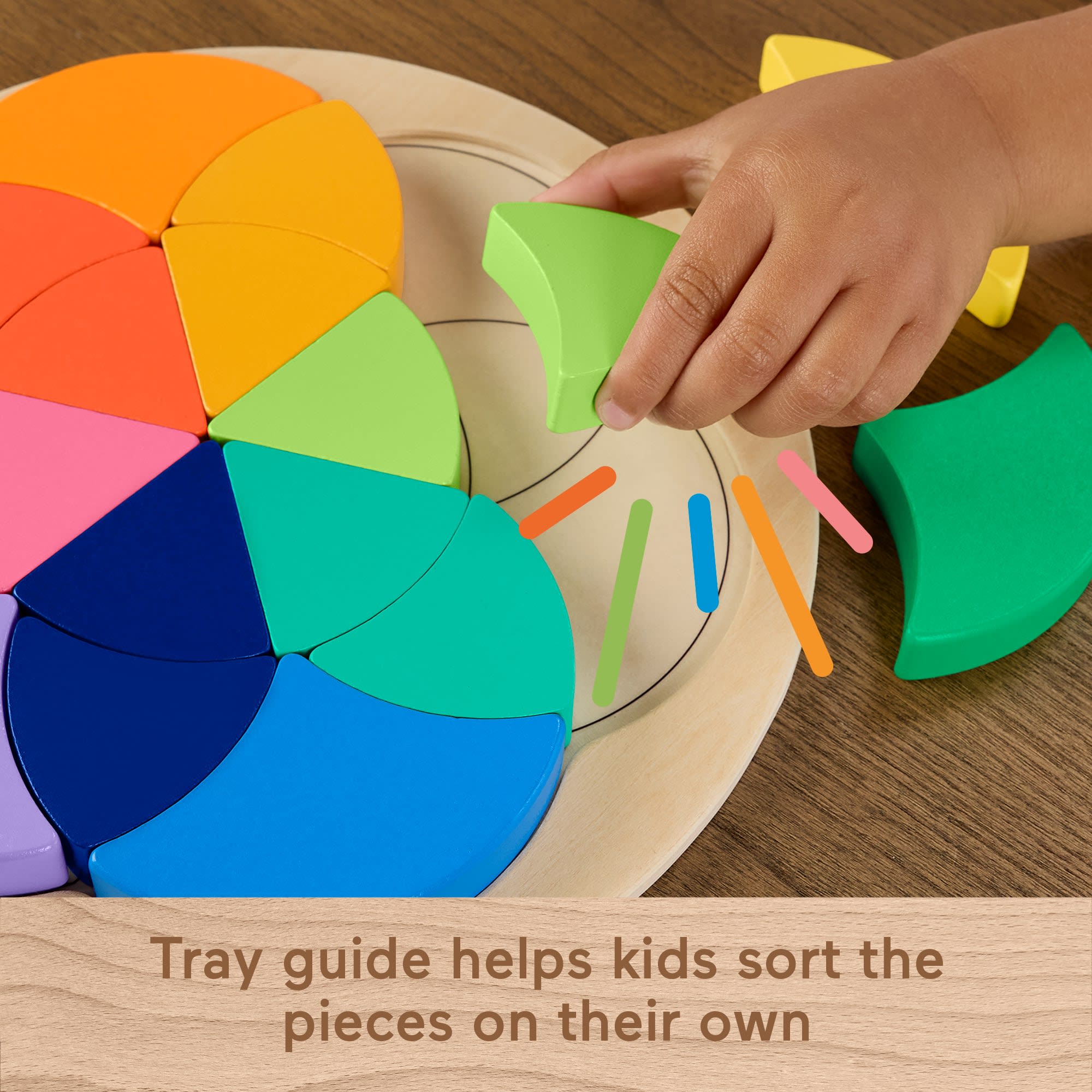Fisher-Price Wooden Color Wheel Puzzle, Shape-Sorting Play For Preschool Kids, 19 Wood Pieces