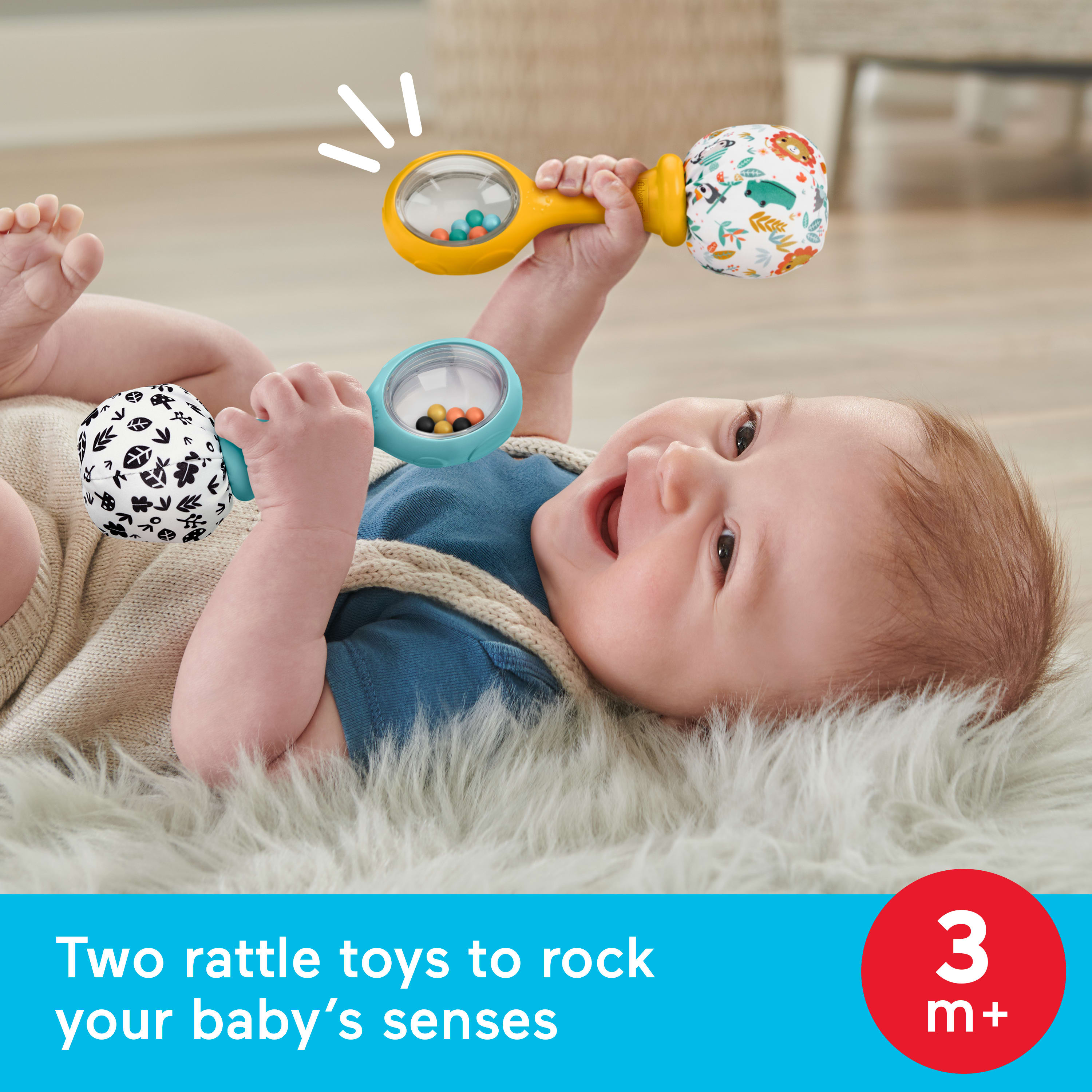 Fisher-Price Baby Rattle ‘n Rock Maracas Toys, Set Of 2 For Infants 3+ Months, High Contrast