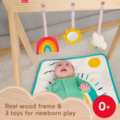 Fisher-Price Wooden Activity Gym, Wood Frame With 3 Sensory Toys & Mat For Newborn Babies