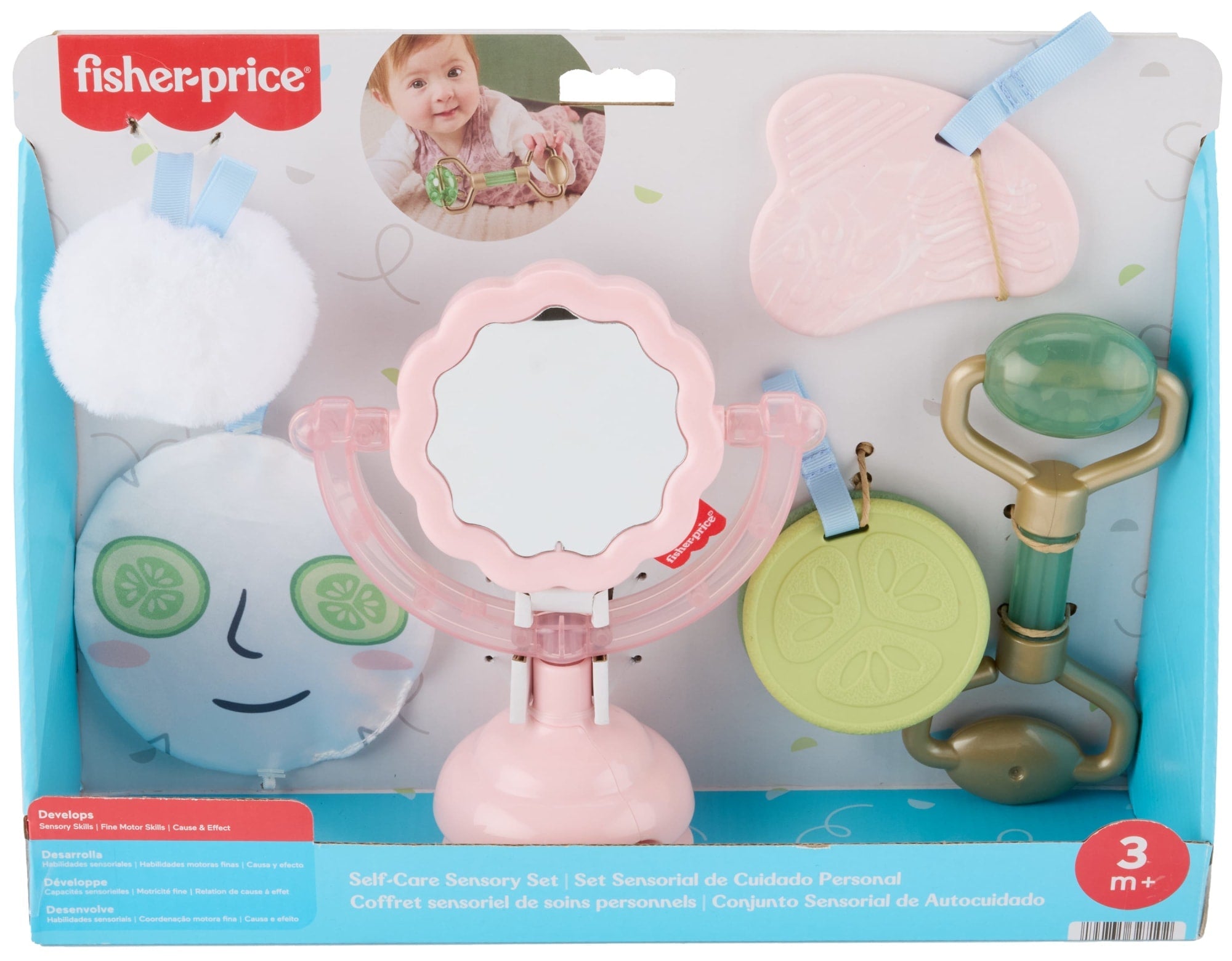 Fisher-Price Mini Me Moments Self-Care Sensory Set, 6-Piece Baby Rattle & Teether Toys