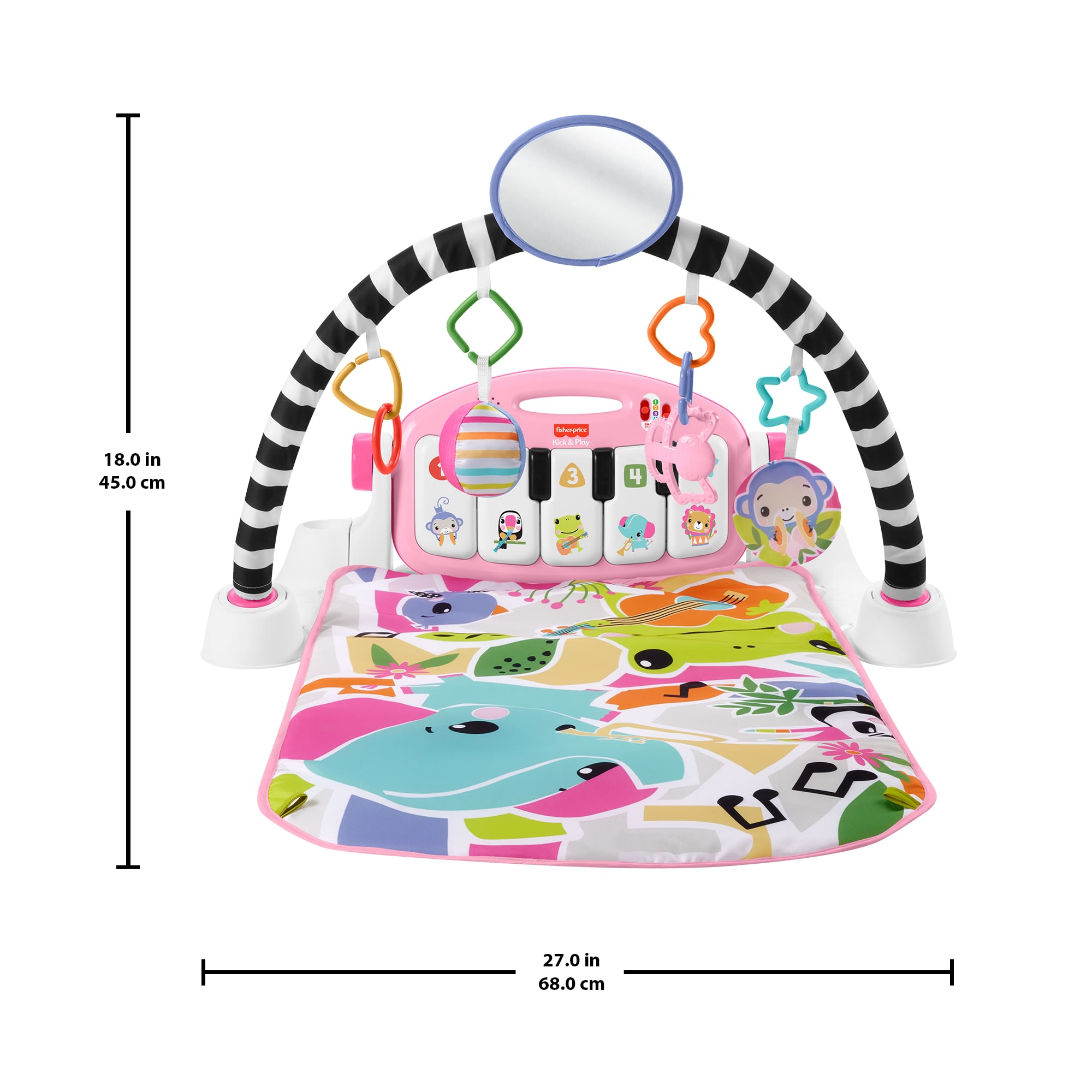Fisher-Price Glow And Grow Kick & Play Piano Gym Baby Playmat With Musical Learning Toy, Pink