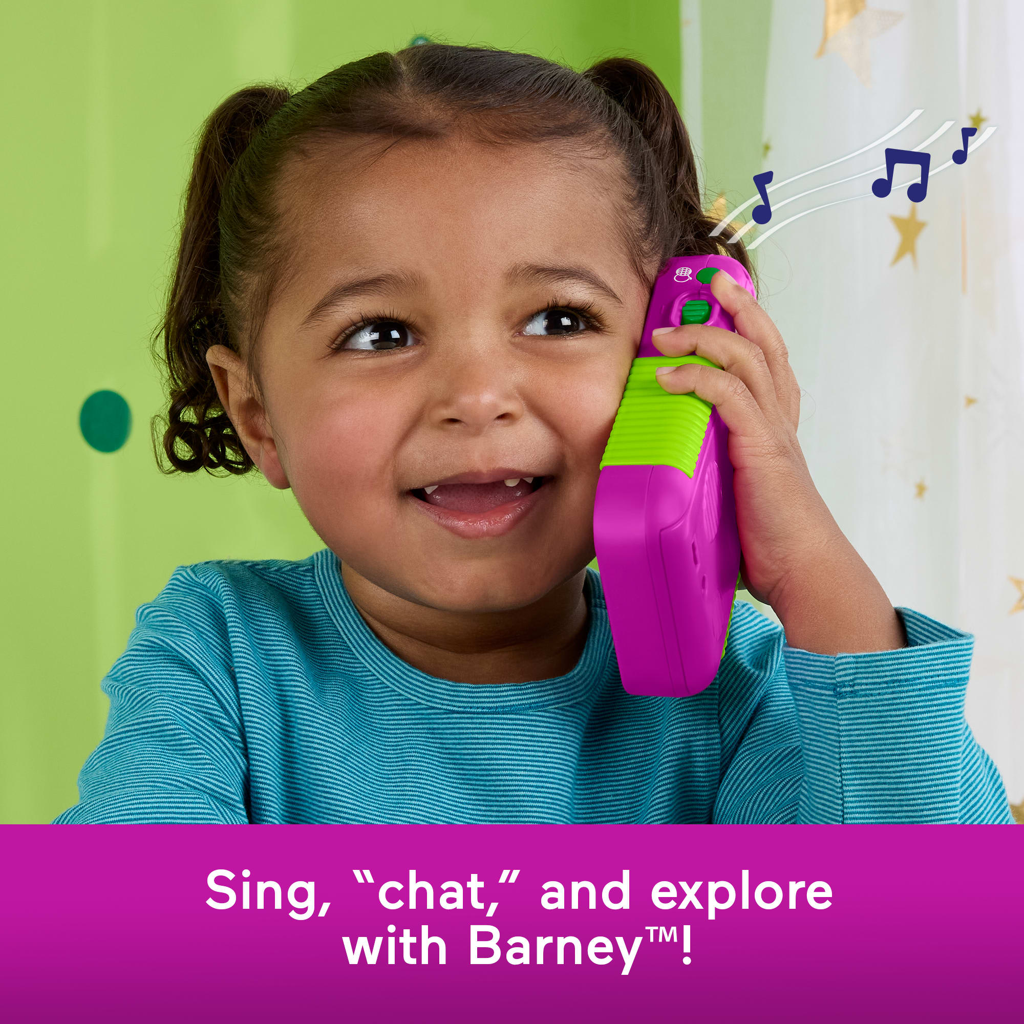 Fisher-Price Barney's World Hey Barney Phone Musical Toddler Toy With Lights For Kids, Multilanguage Version