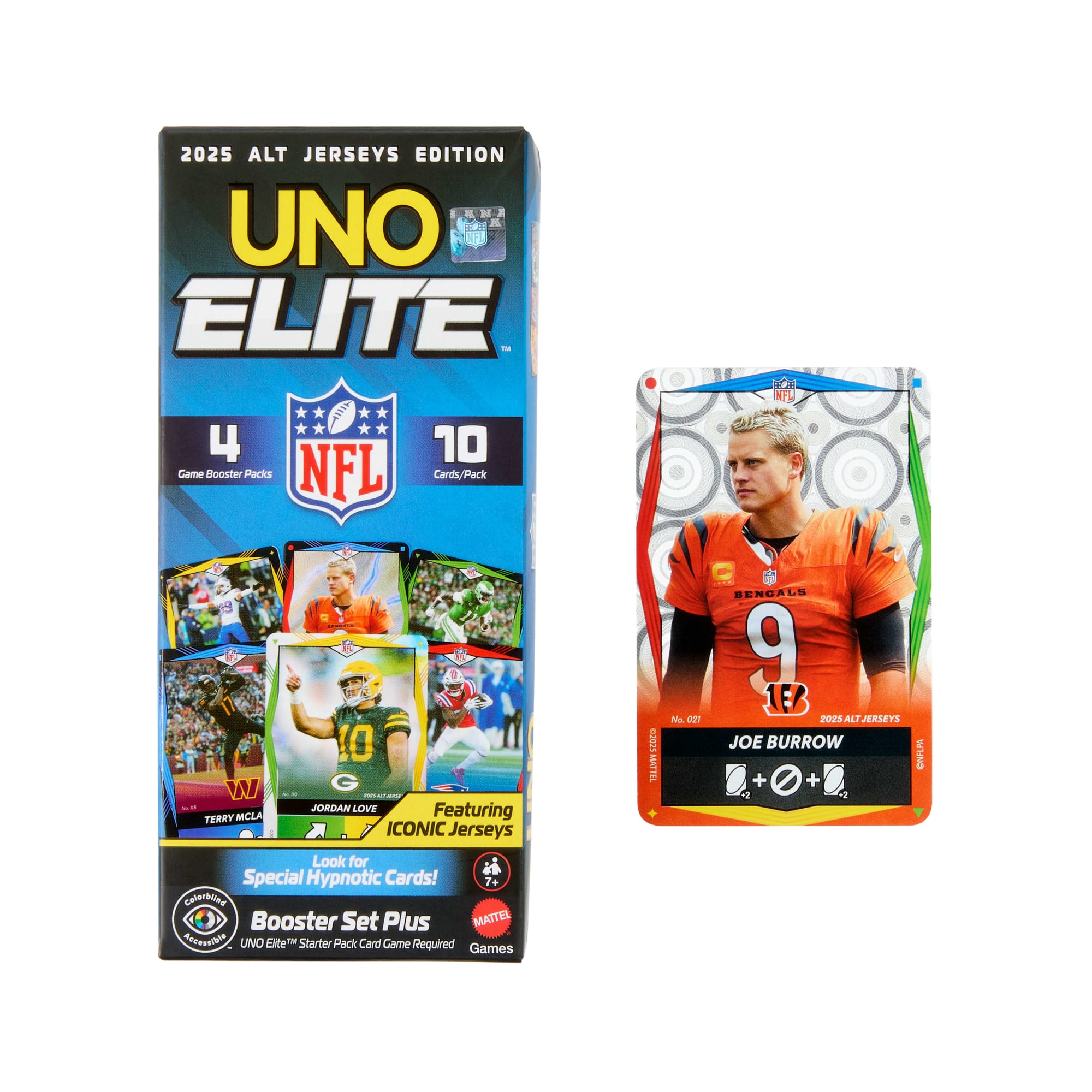 UNO Elite NFL 2025 Alt Jerseys Edition Booster Set Plus With 40 Elite Action Cards (Players May Vary)