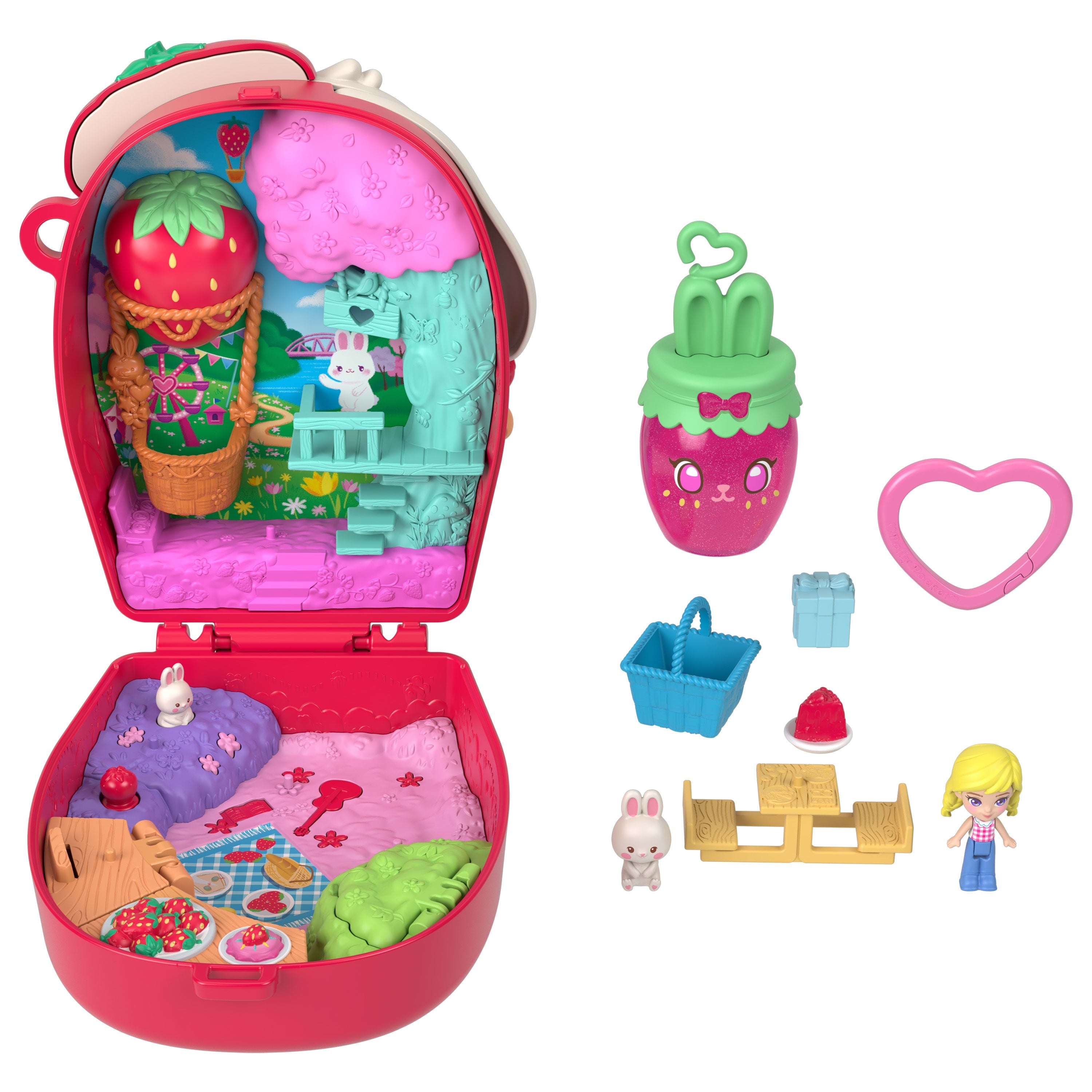 Polly Pocket Picnic Bunny Compact Playset With 1 Micro Doll And Pet, Travel Toy With Fruit Accessories