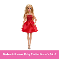 Barbie Mattel 80th Anniversary Ruby-Red Celebration Fashion Doll Wearing Red Dress With Accessories