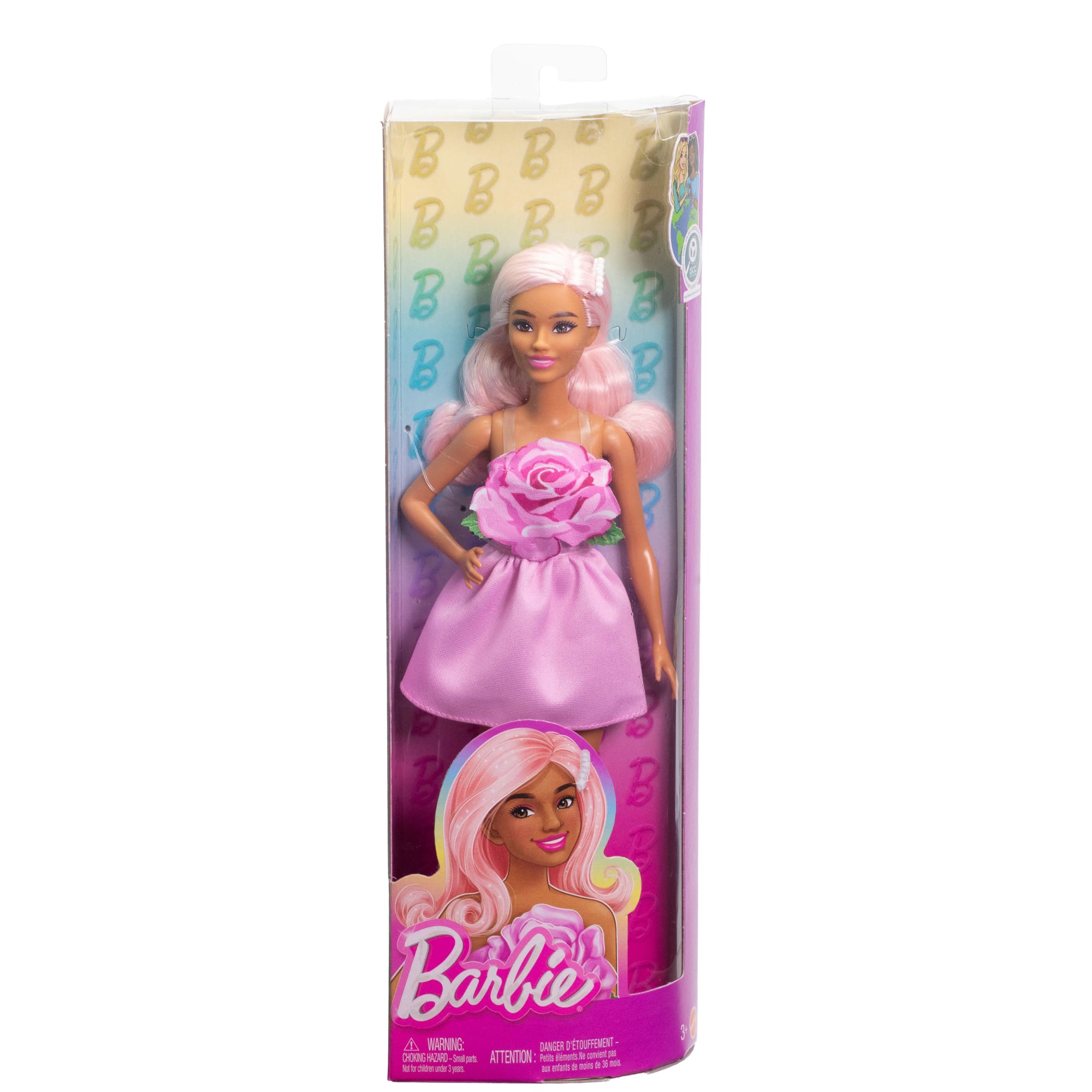 Barbie Fashionistas Doll #238 in Strapless Rose Dress, Pink Hair With Barrette Accessory