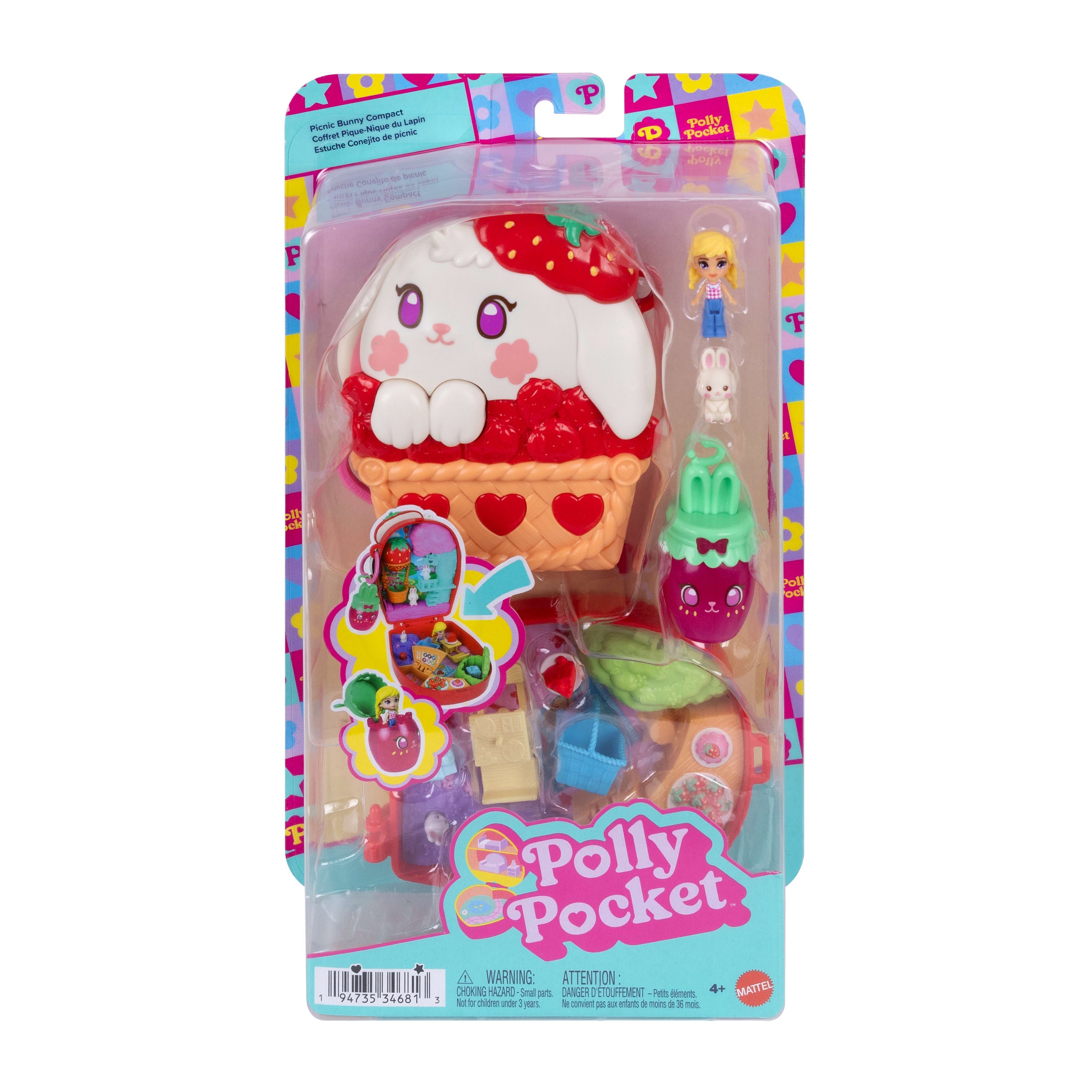 Polly Pocket Picnic Bunny Compact Playset With 1 Micro Doll And Pet, Travel Toy With Fruit Accessories