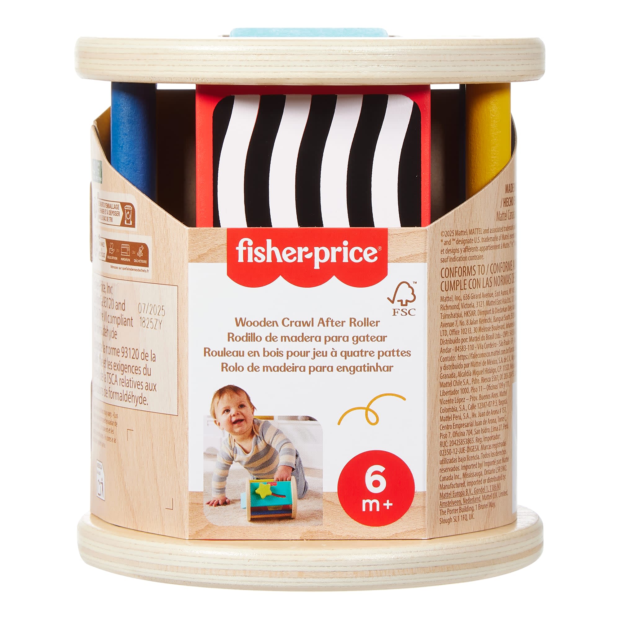 Fisher-Price-Rouleau Jeu à Quatre Pattes en Bois-Activité D’Éveil Pour Bébé