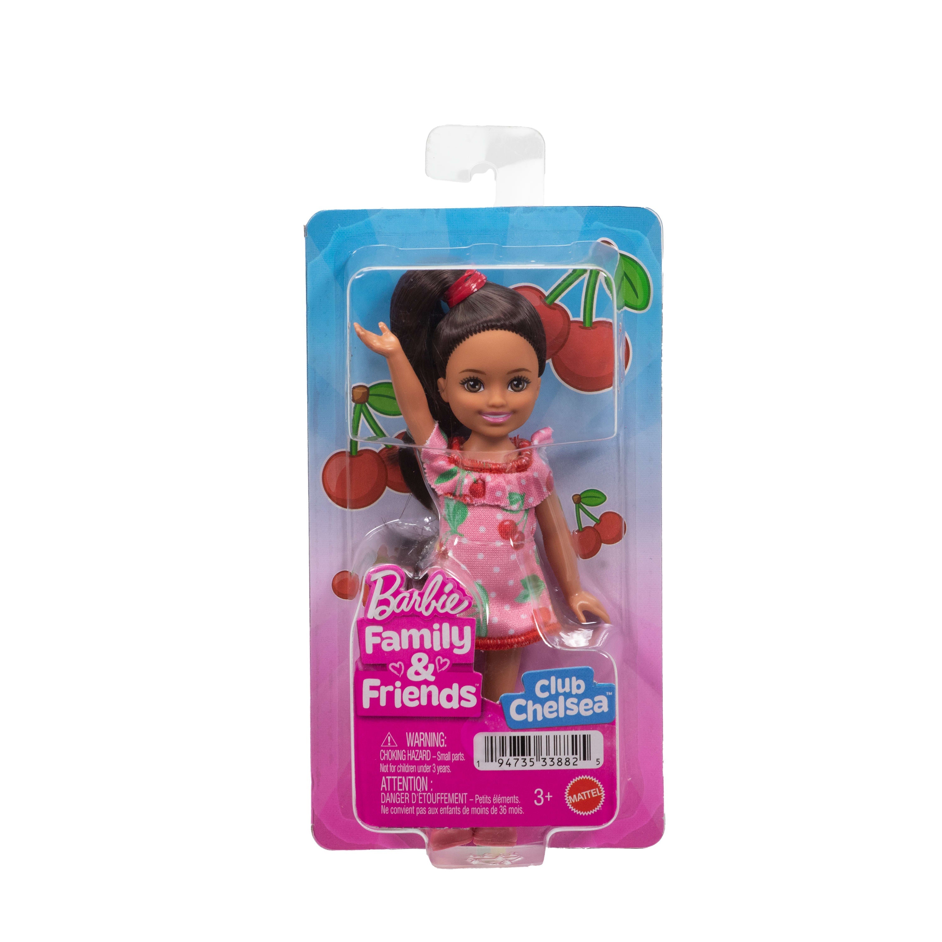 Barbie Club Chelsea Lula Small Doll, 6-inch With Brunette Hair in Cherry-Print Dress & Sandals
