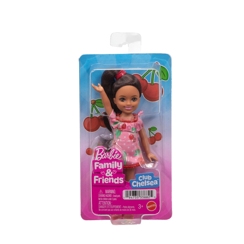 Barbie Club Chelsea Lula Small Doll, 6-inch With Brunette Hair in Cherry-Print Dress & Sandals