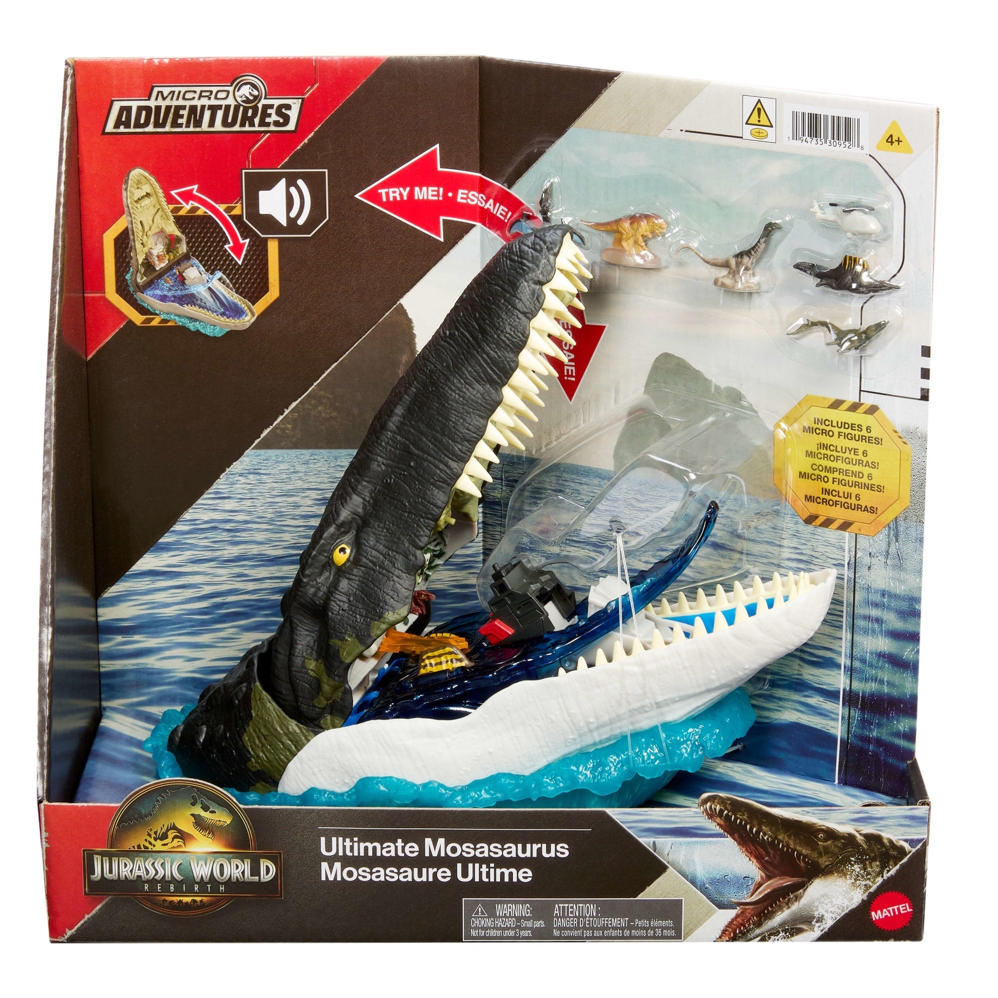 Jurassic World Rebirth Deluxe Mosasaurus Playset, 7 interactive Features & Sound Fx, 6 Micro Figs