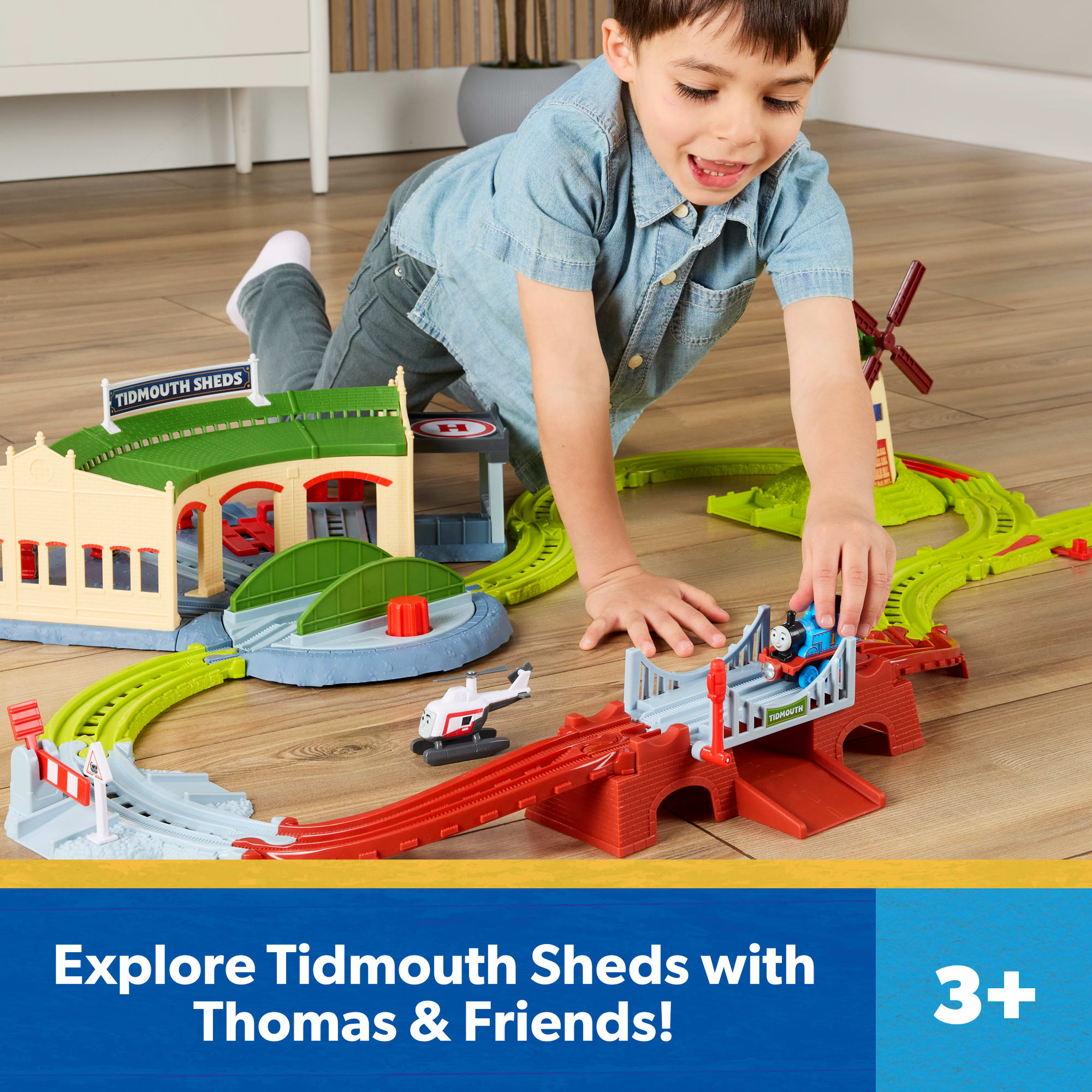 Thomas & Friends Explorin’ Tidmouth Sheds Track Set By Fisher-Price, With Engine & Helicopter