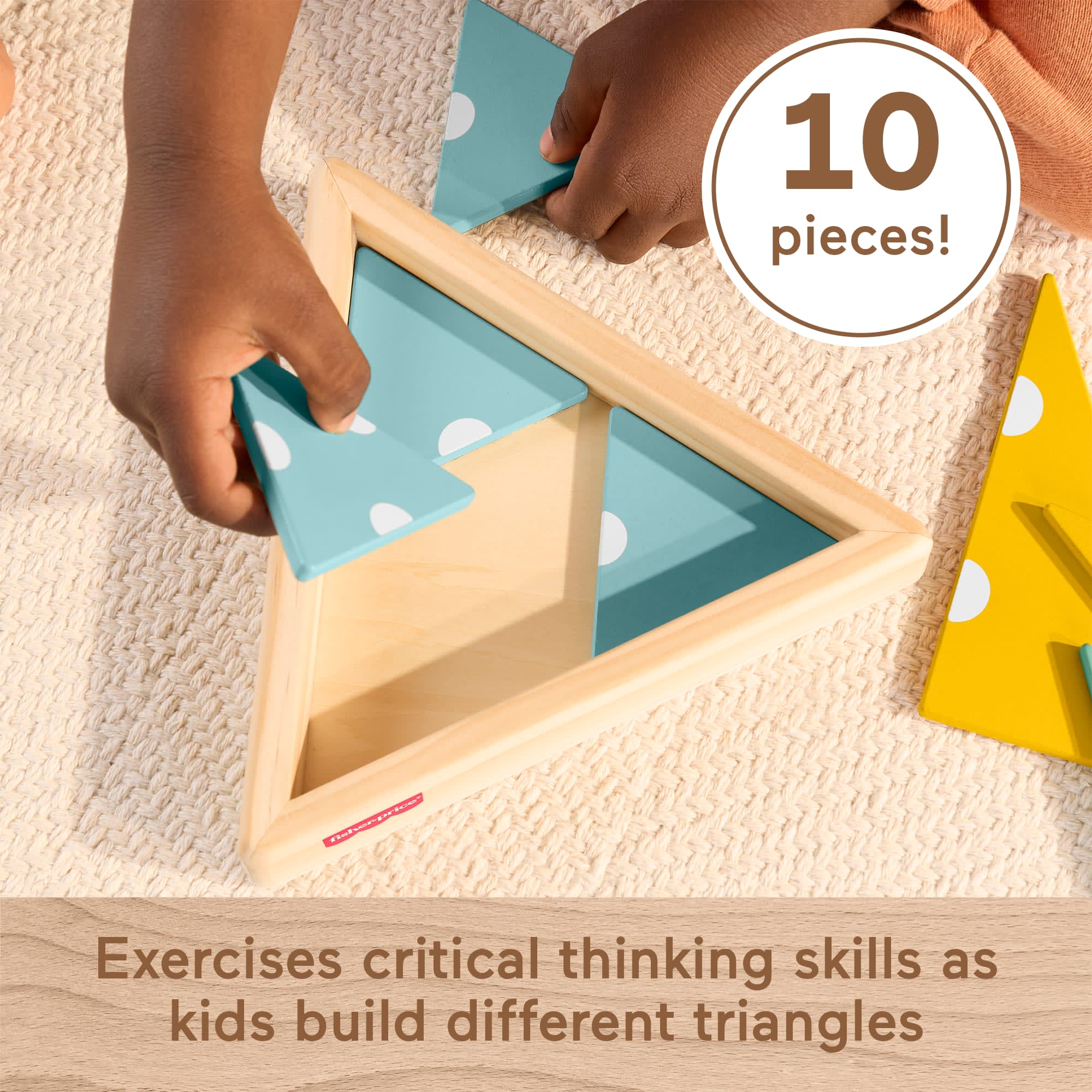 Fisher-Price Montessori Wooden Triangle Puzzle, Preschool Learning Toy, 10 Wood Pieces