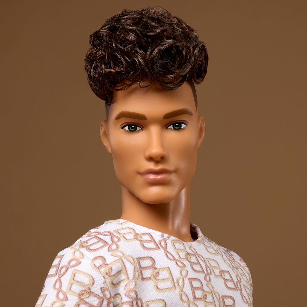 Barbie Basics Collectible Ken Doll, Model 10 With Brunette Hair in Shirt & Shorts With Matching Print
