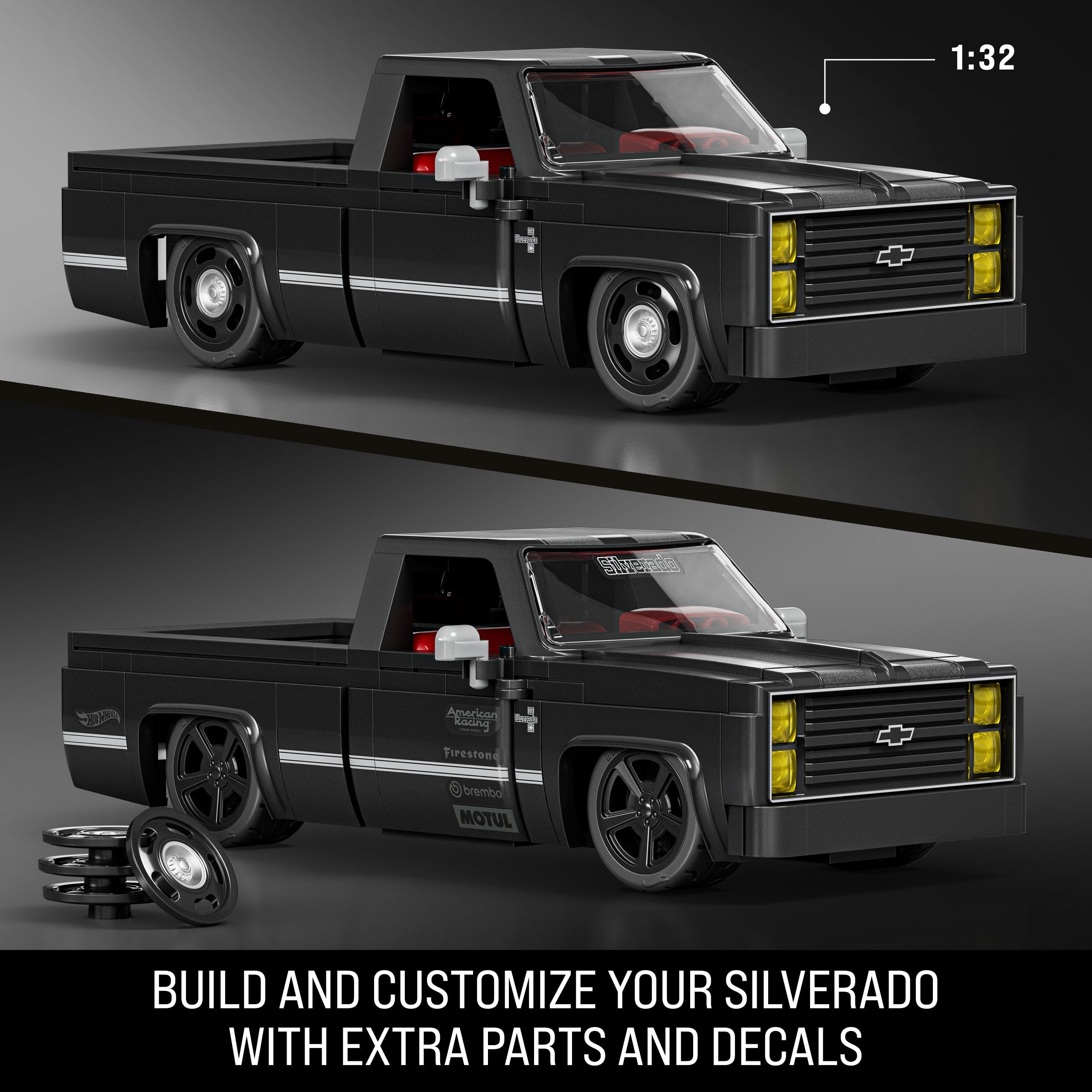Mattel Brick Shop Hot Wheels ’83 Chevy Silverado Building Toy Kit (225 Pieces), For Collectors