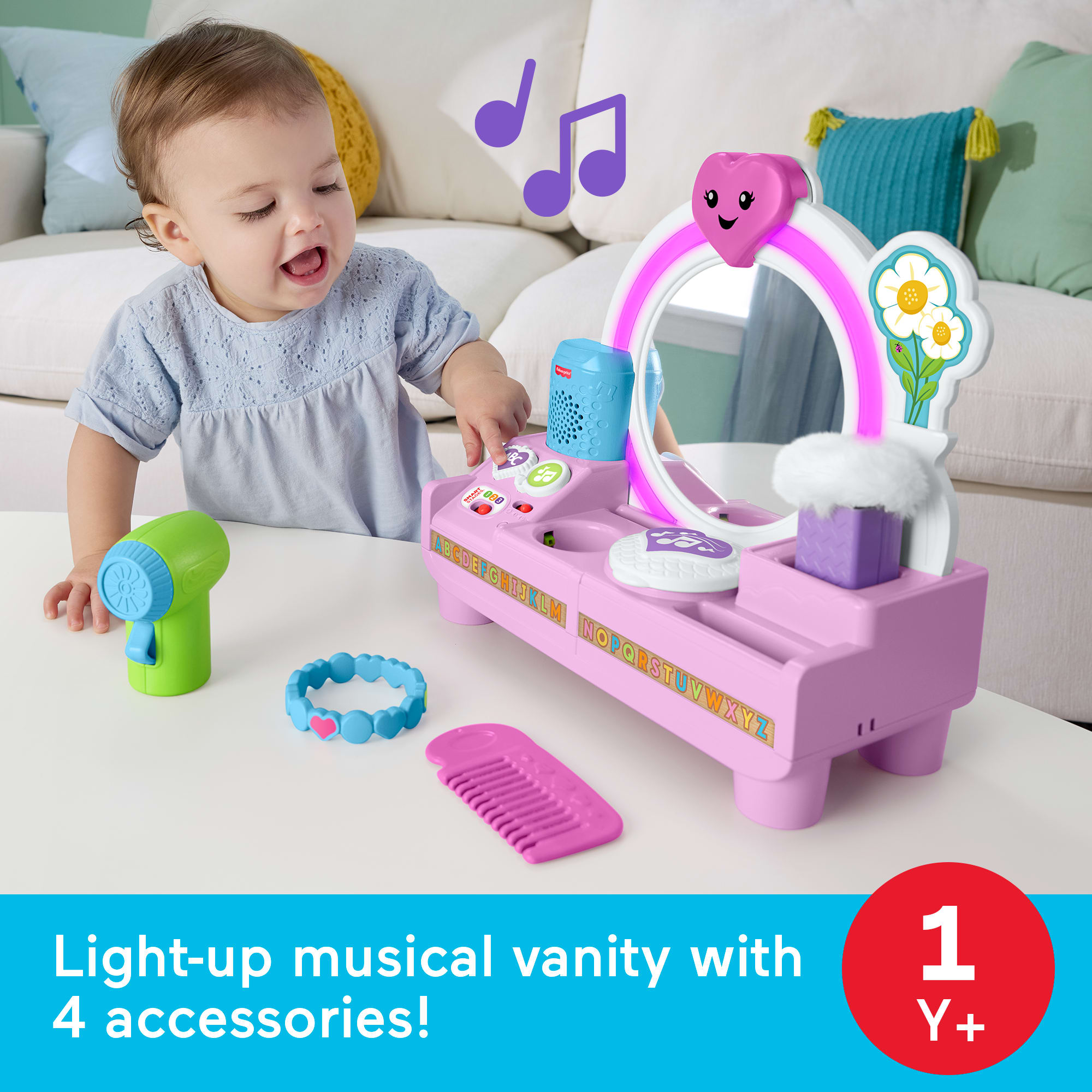 Fisher-Price Laugh & Learn Let's Get Ready Vanity Musical Playset For Baby & Toddler, 4 Play Pieces
