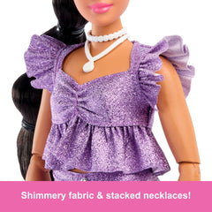 Barbie Deluxe Style Fashion Doll #8 in Metallic Purple Top And Sparkly Shorts With Accessories