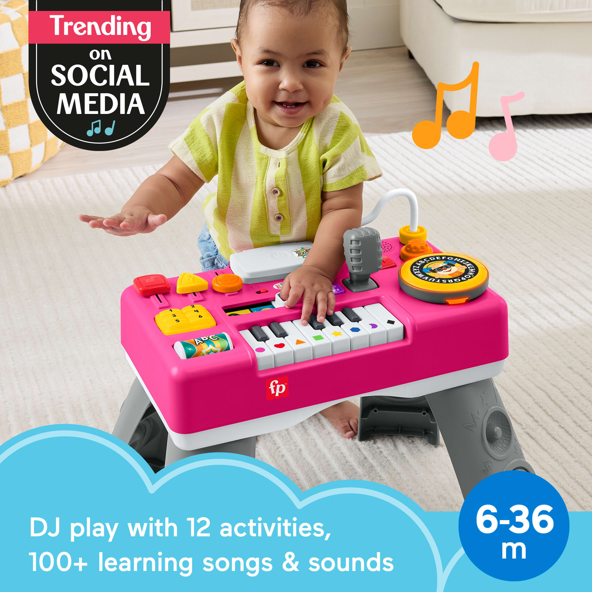 Fisher-Price Laugh & Learn Mix & Learn DJ Table, Baby & Toddler Musical Learning Toy, Pink