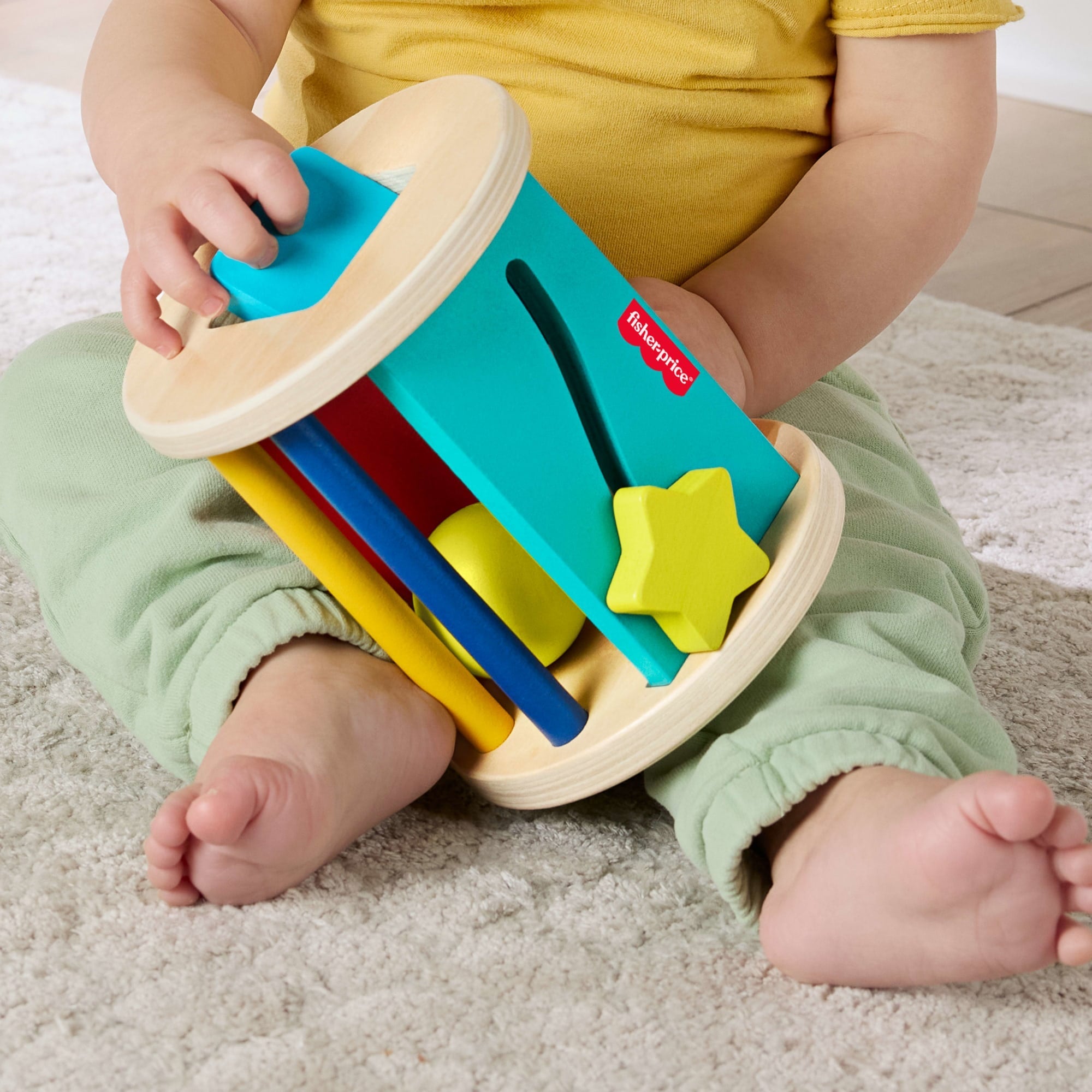 Fisher-Price-Rouleau Jeu à Quatre Pattes en Bois-Activité D’Éveil Pour Bébé