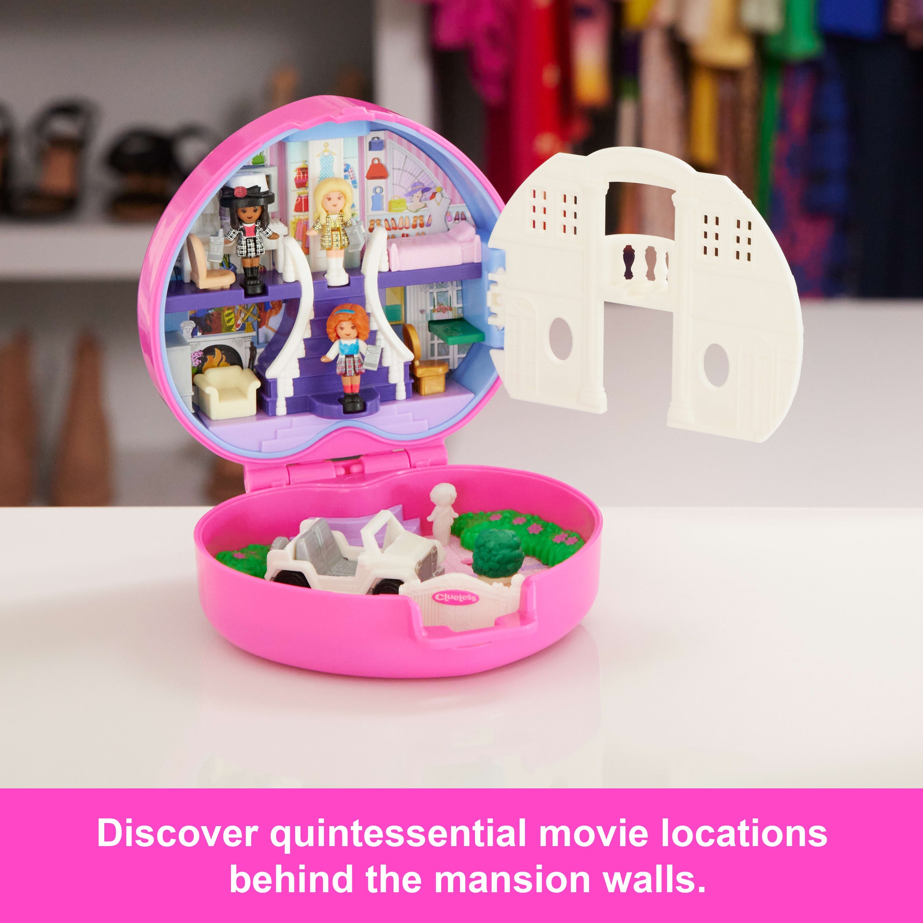 Polly Pocket Micro Dolls And Playset, Collector Clueless Compact With Toy Car, Hat And Phone Accessories