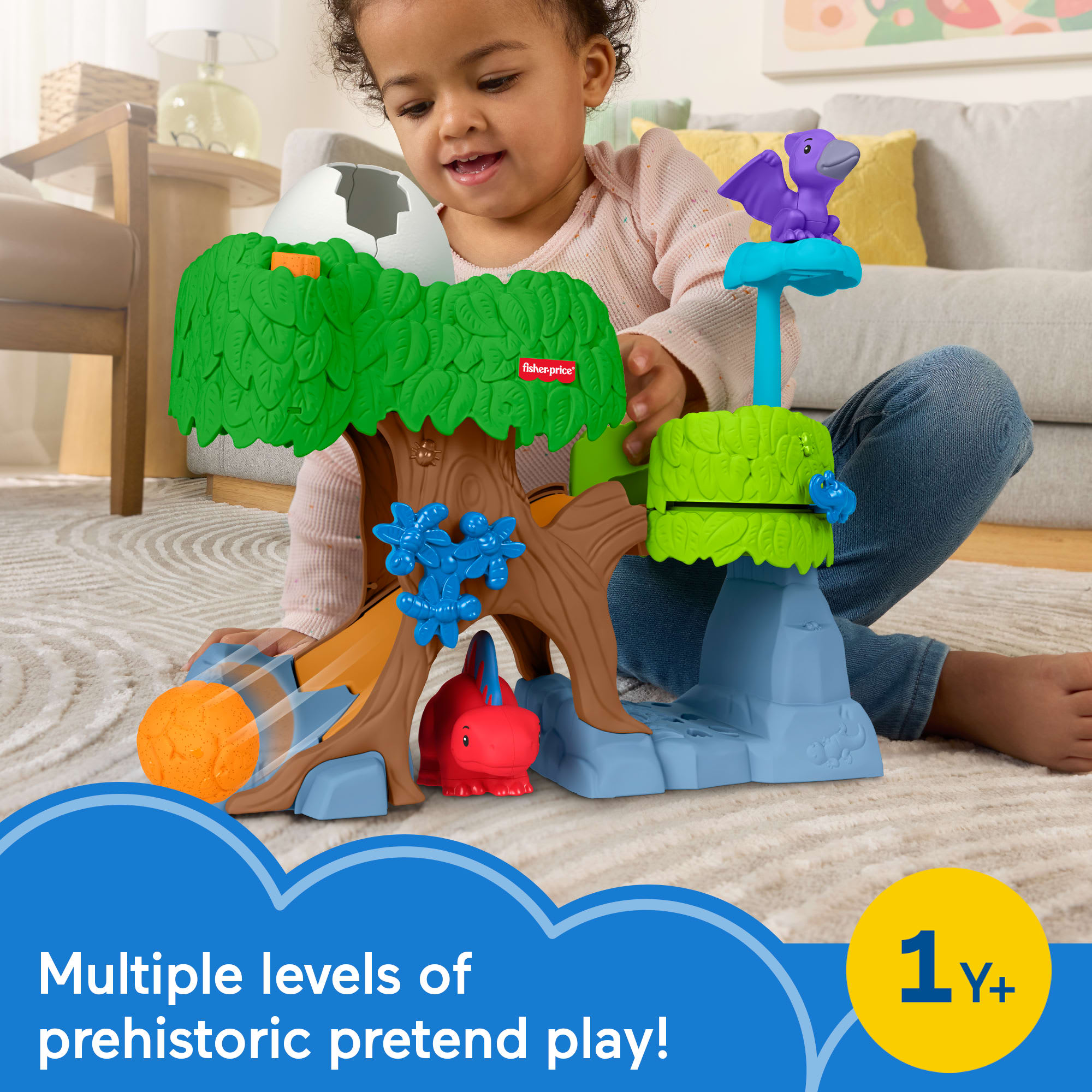 Fisher-Price Little People Dinosaur Hatch & Slide Playset Toddler Toy With 2 Figures