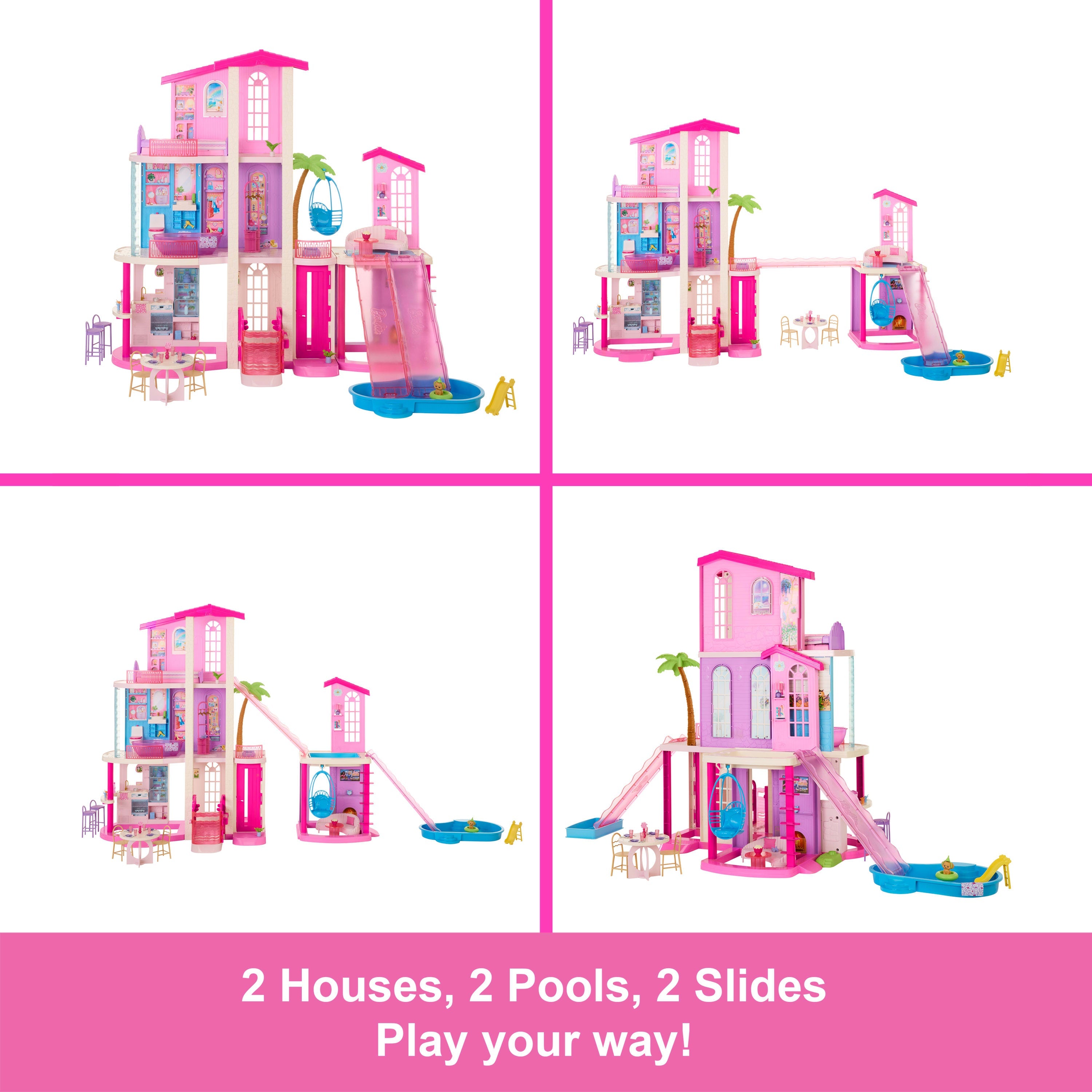 Barbie DreamHouse Dollhouse 2026, 2 Pools, 2 Slides, 2 Houses, Elevator With 3 Levels & 65+ Pieces Including Furniture & Accessories