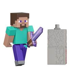 Minecraft Steve Action Figure & Accessory Set, 3.25-Inch Scale Collectible Toy With Building Piece