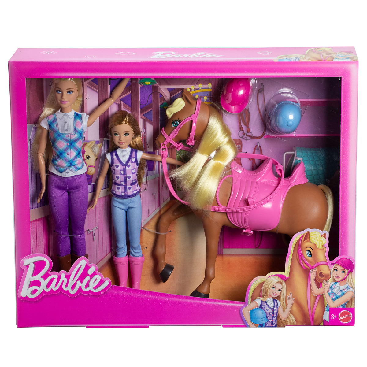 Barbie Coffret Cheval et 2 Poupées Avec Casques et Accessoires