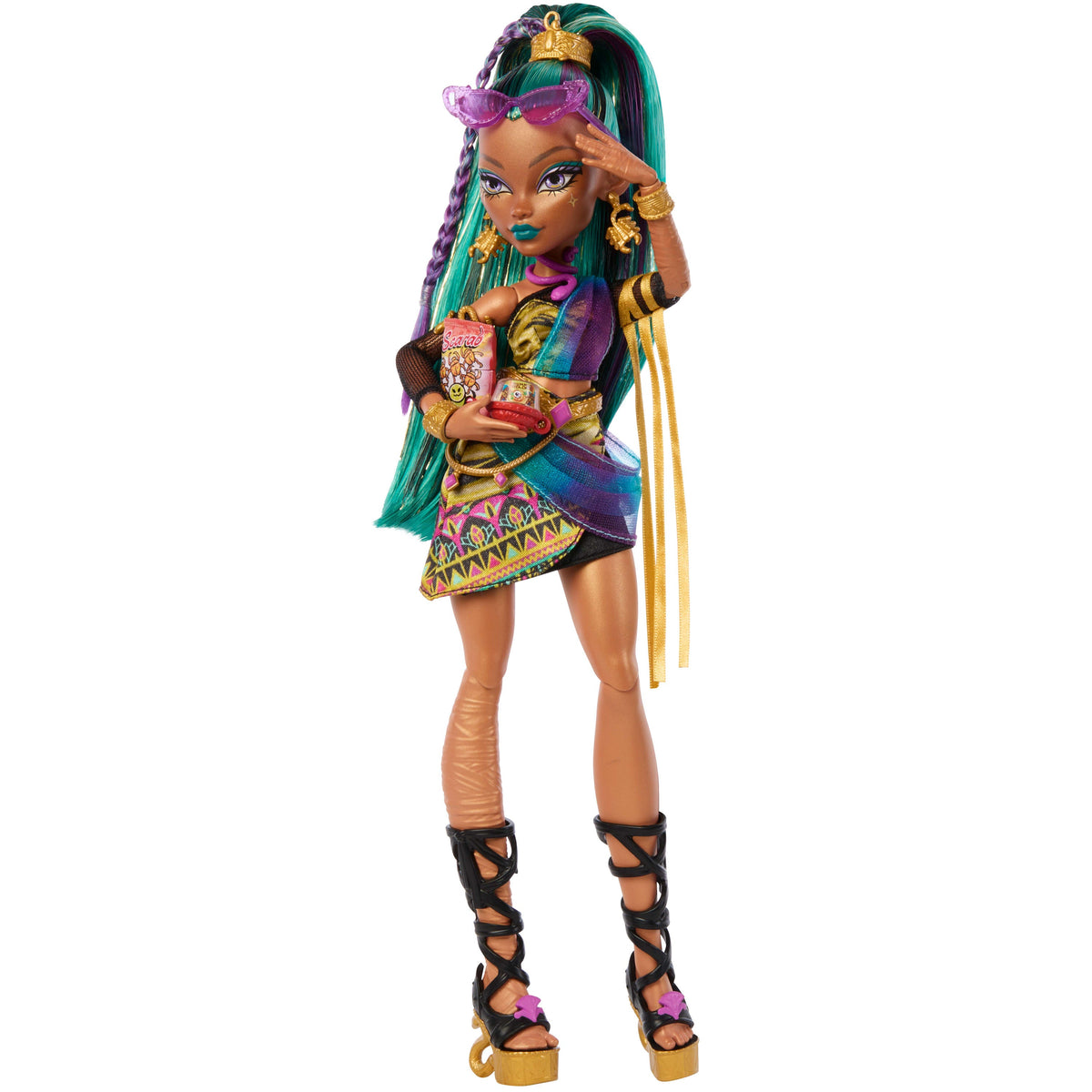 Monster High Nefera De Nile Doll With Pet Scarab Lavish And 7 Accessories Like Purse And Snacks