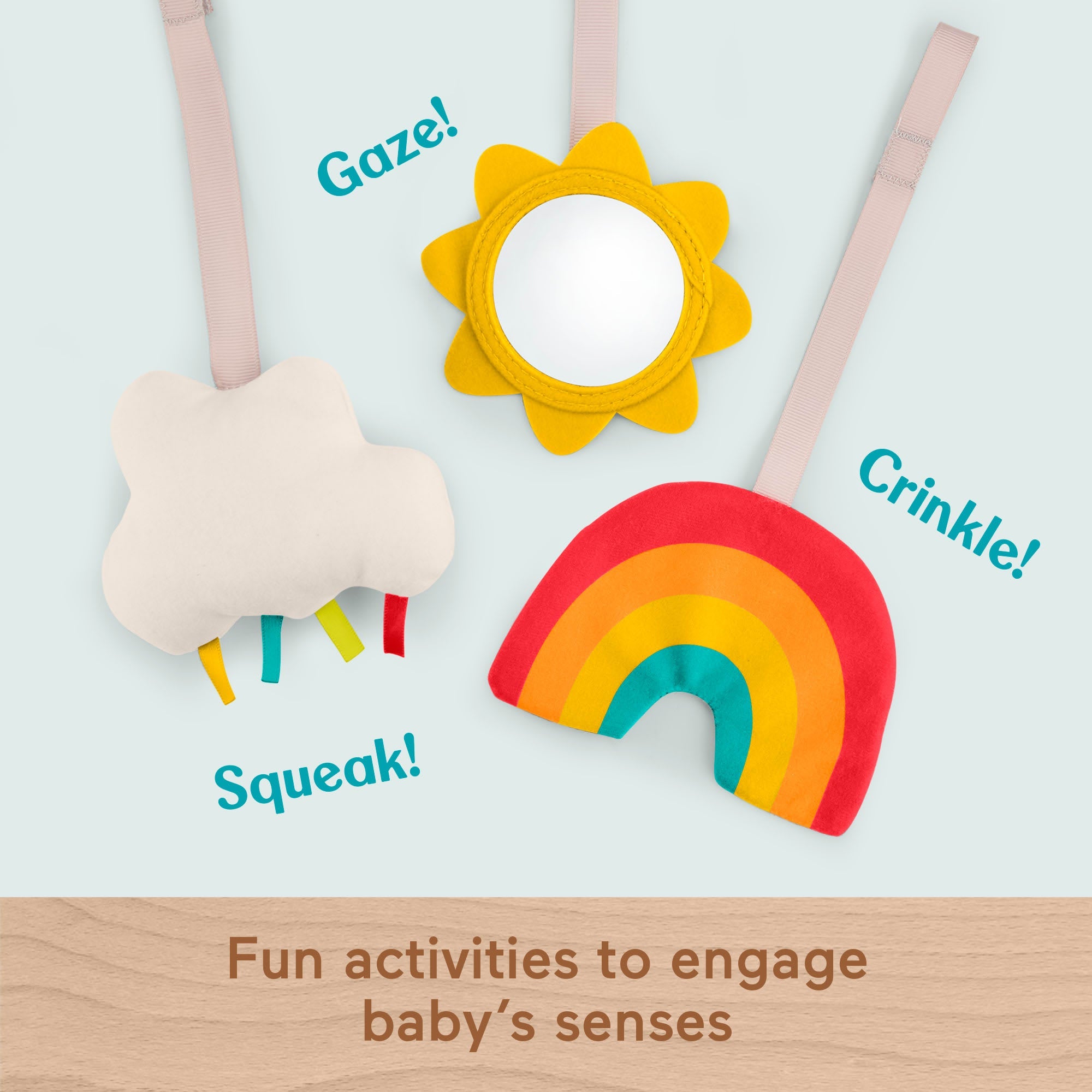 Fisher-Price Wooden Activity Gym, Wood Frame With 3 Sensory Toys & Mat For Newborn Babies