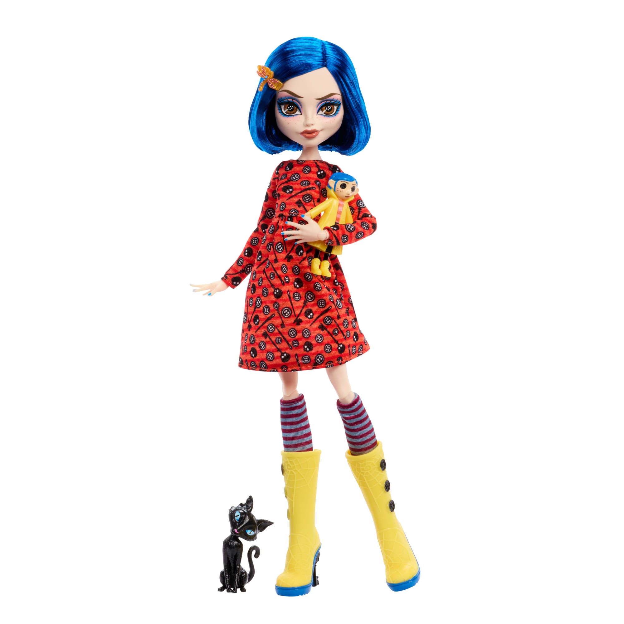 Monster High Skullector Coraline Collectible Doll in Yellow Raincoat With Cat - Sold Out