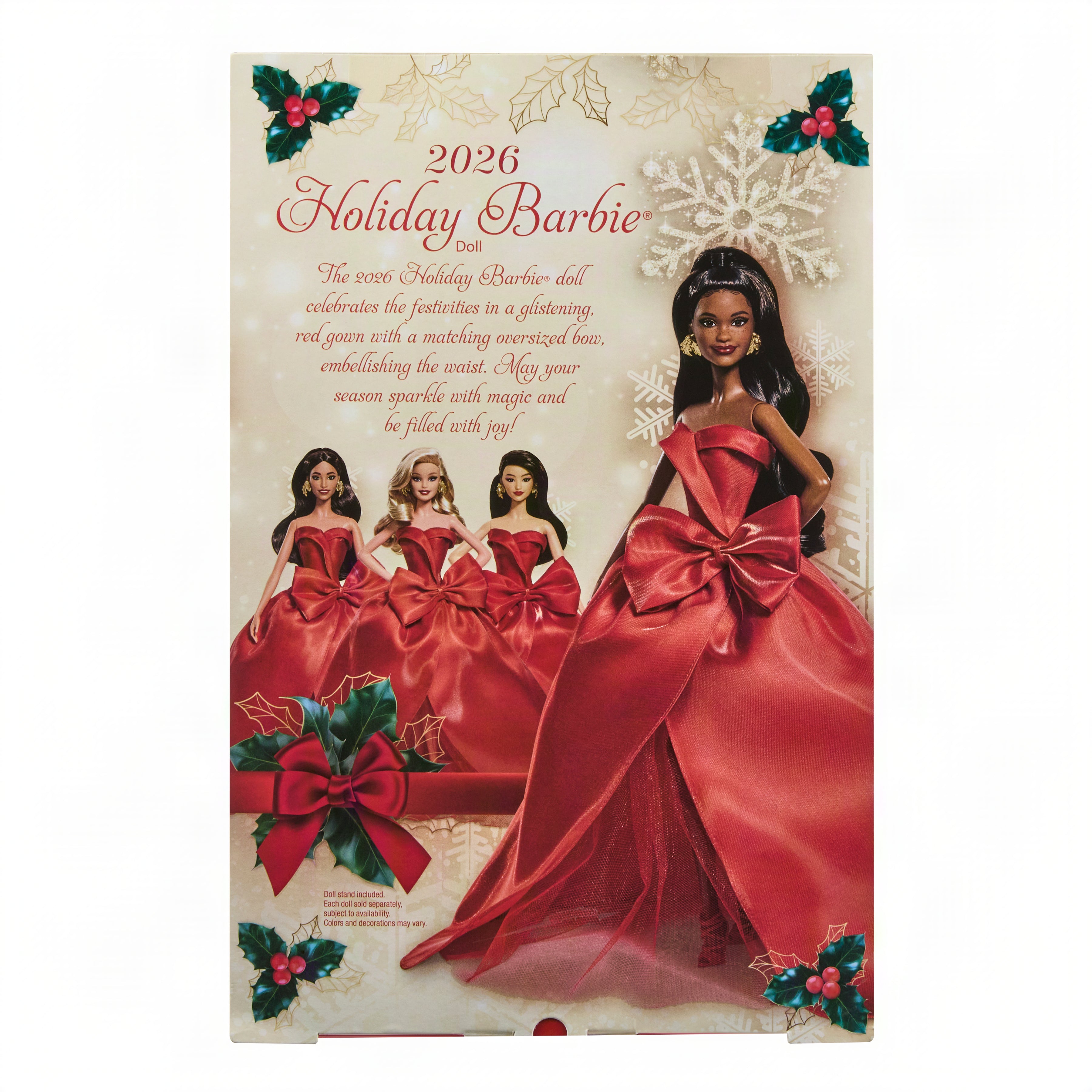 Barbie Signature 2026 Holiday Barbie Fashion Doll, Seasonal Collector, Black Hair With Red Gown With Bow Detail